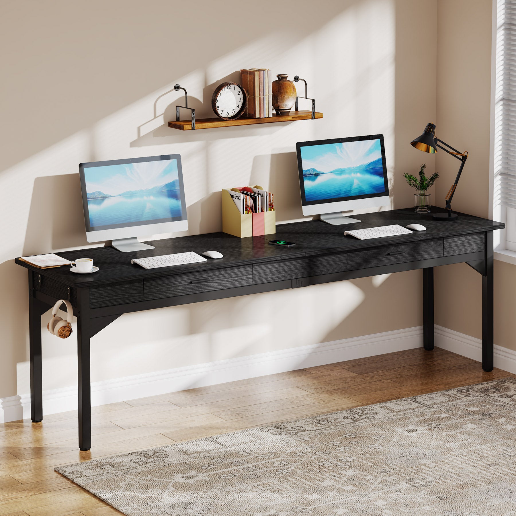 78.7" Two Person Desk, Long Computer Desk with 2 Drawers