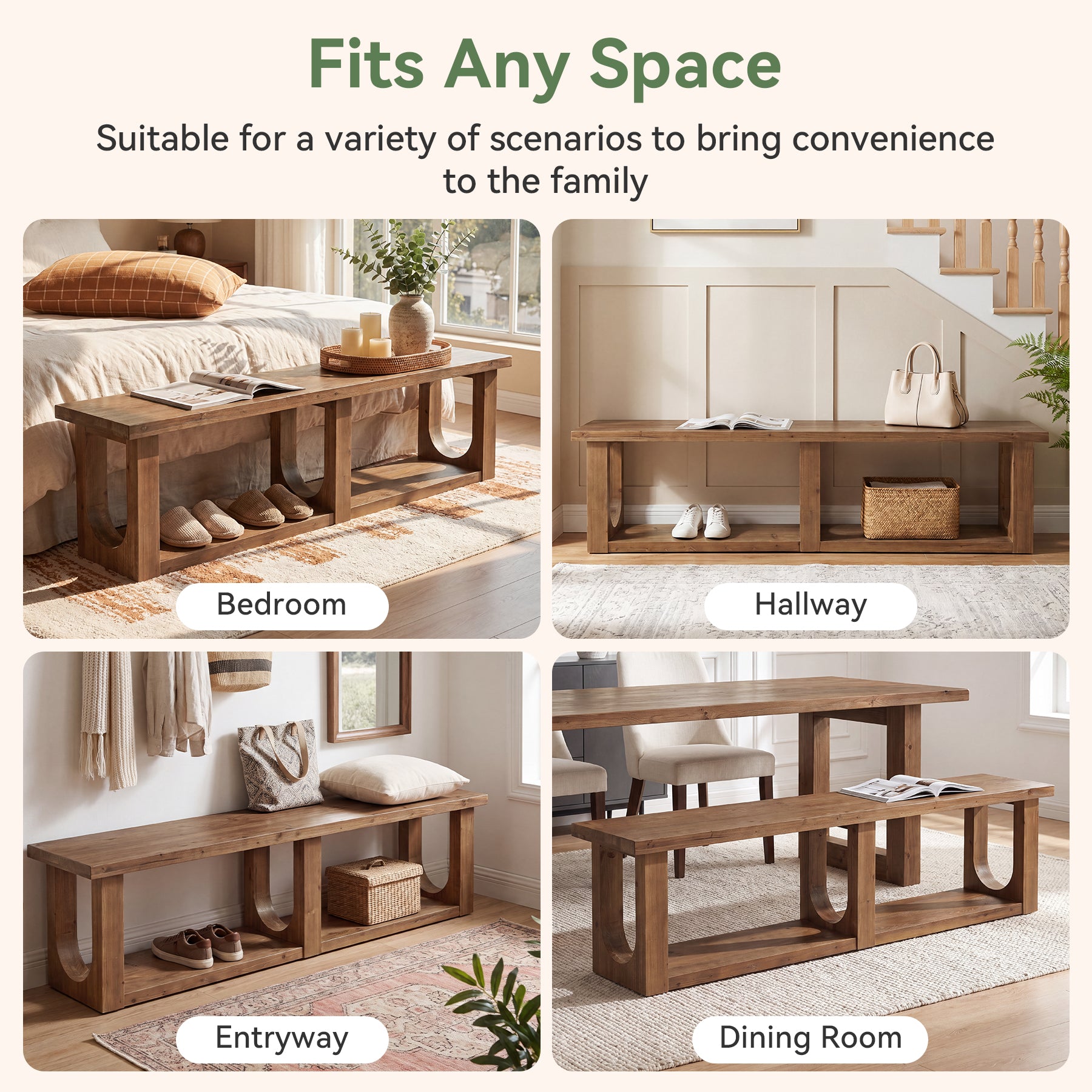70.9" Solid Wood Entryway Bench, Farmhouse Shoe Bench with 2-Tier Storage for Hallway