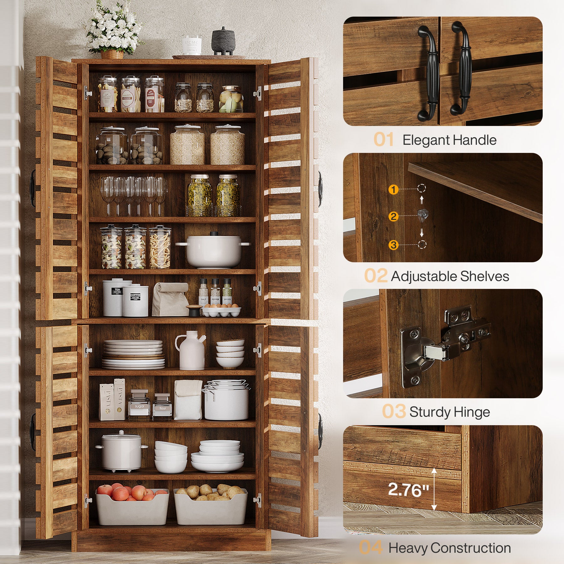 70.8" Kitchen Pantry Cabinet, 9-Tier Storage Cabinet with 2 Shutter Doors