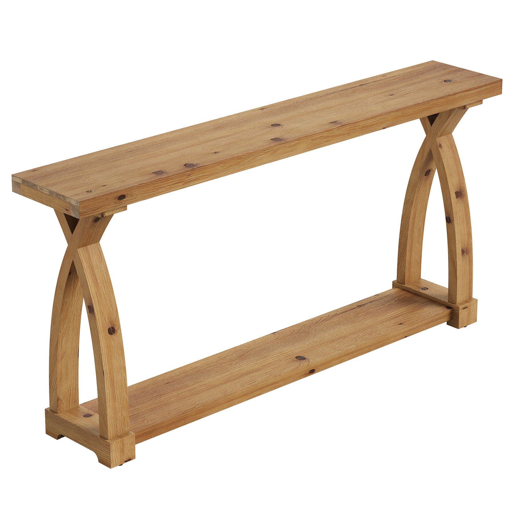 63" Solid Wood Console Table, Narrow Sofa Entryway Table with 2-Tier Storage