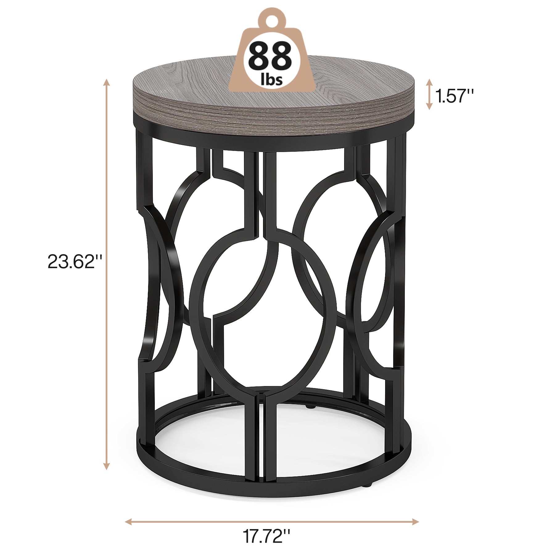 Small Round End Table, Industrial Metal Frame Side Table for Living Room & Bedroom