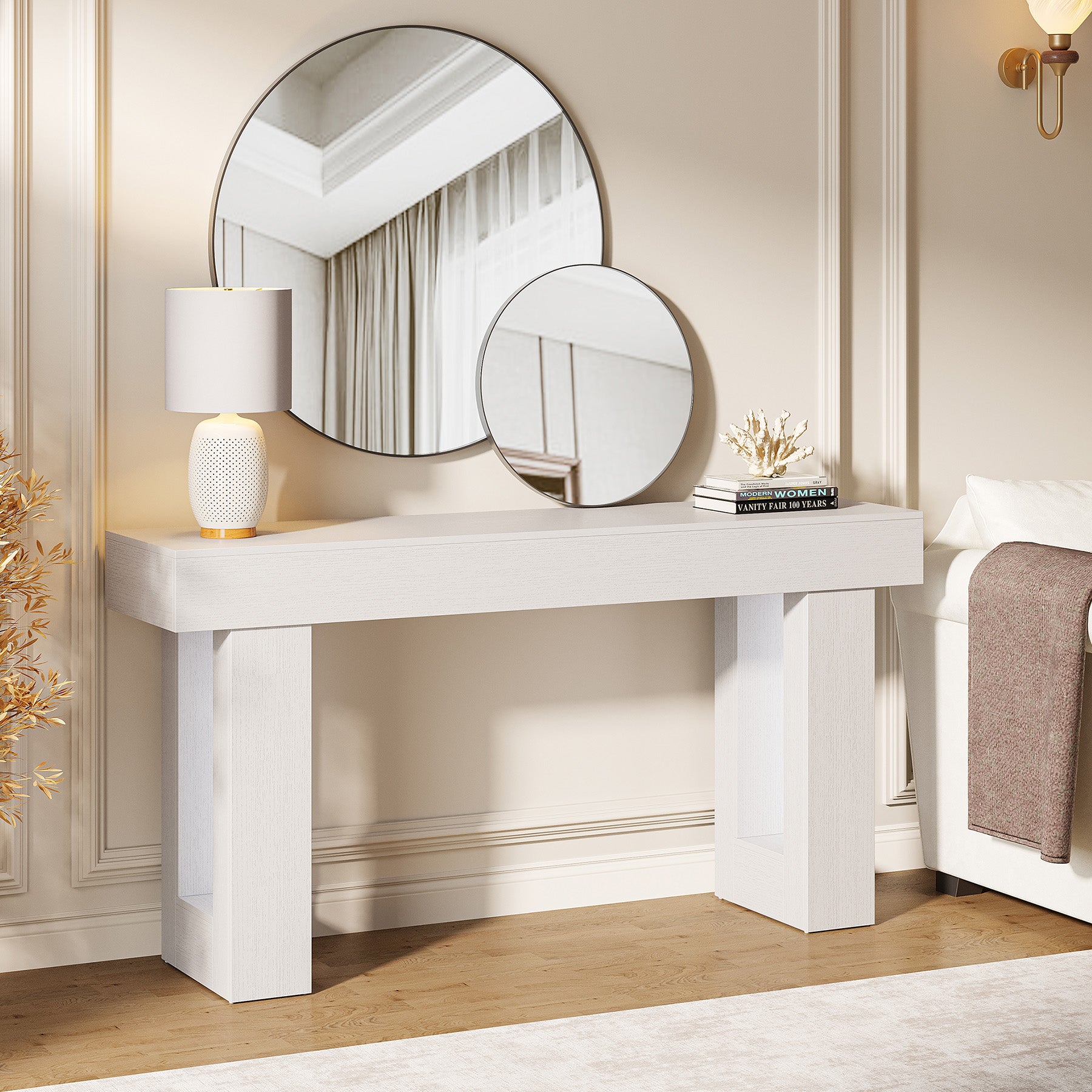 63" Wood Sofa Table, Chunky Console Table for Entryway