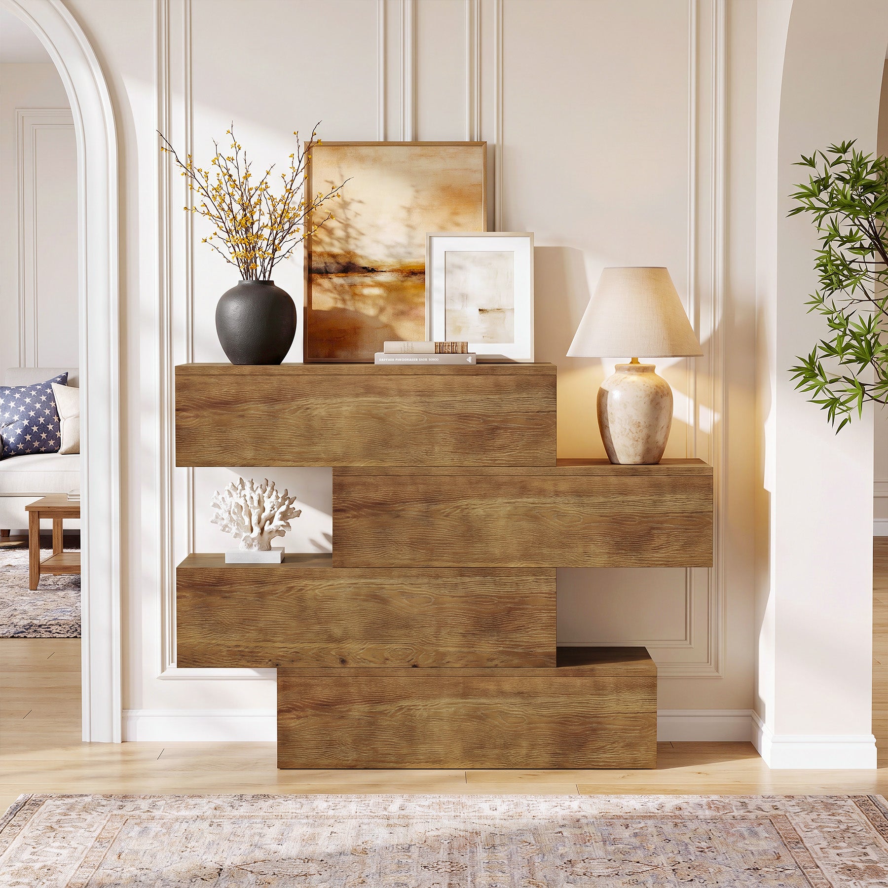 43.3" Asymmetrical Solid Wood Console Table, Rustic Sofa Table Industrial Accent Display Table for Living Room