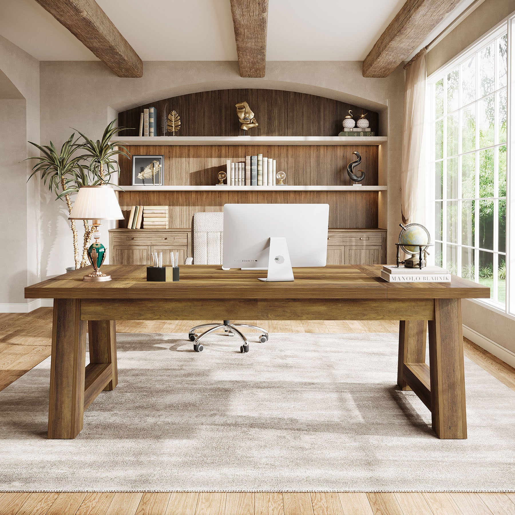 70.5" Executive Desk, Large Office Computer Desk with Thickened Frame Tribesigns