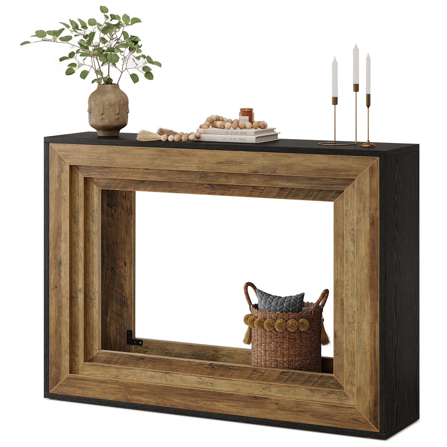 41.4" Narrow Console Table, Entryway Table with Open Storage, Vintage Wood & Matte Black Finish