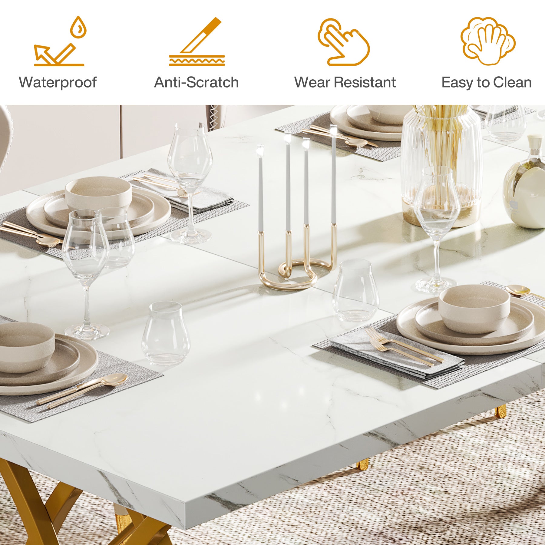 63" Modern Dining Table with Faux Marble Tabletop for 4 - 6 People Tribesigns