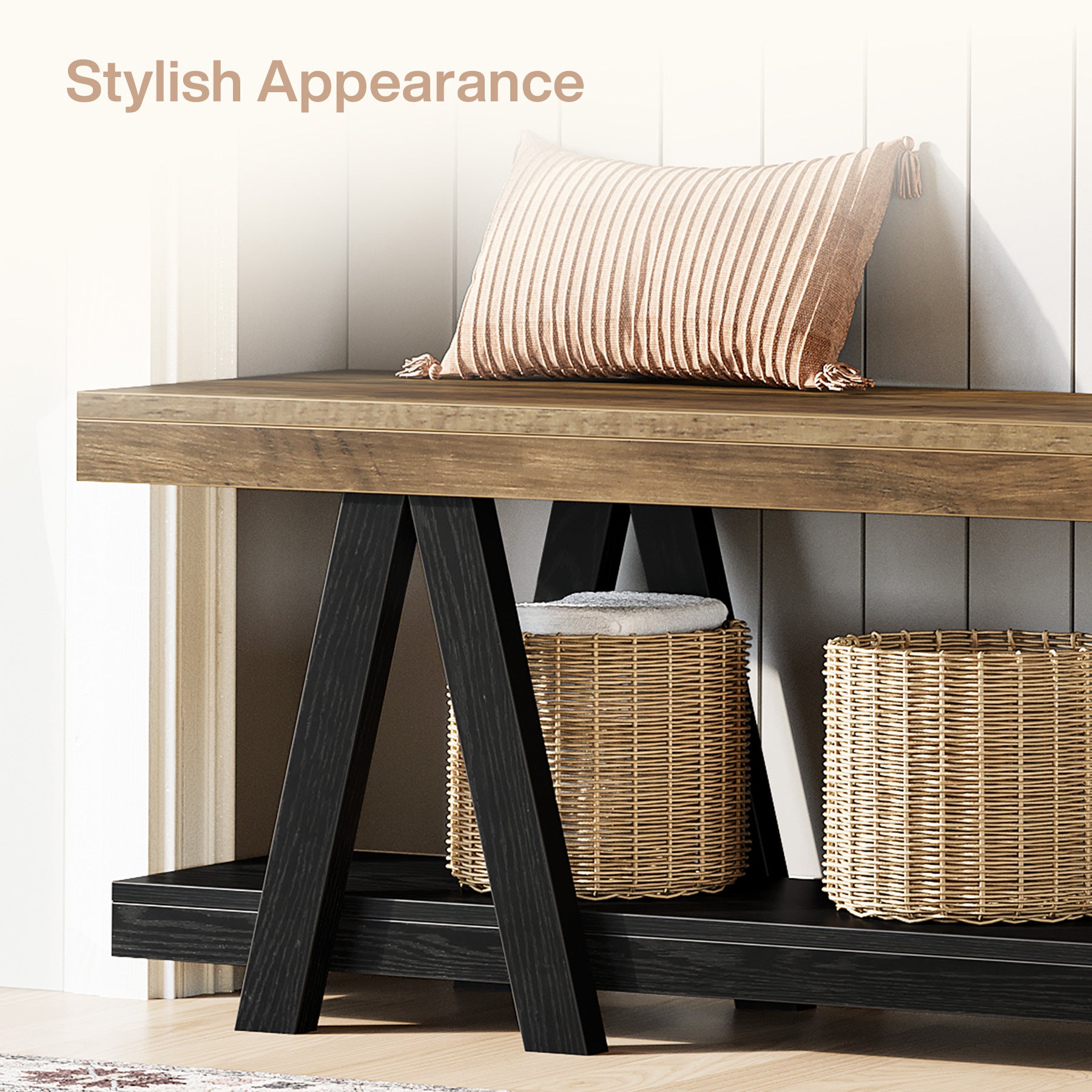 59.05" Entryway Bench with Shoe Storage, 2-Tier End of Bed Bench with Shelves