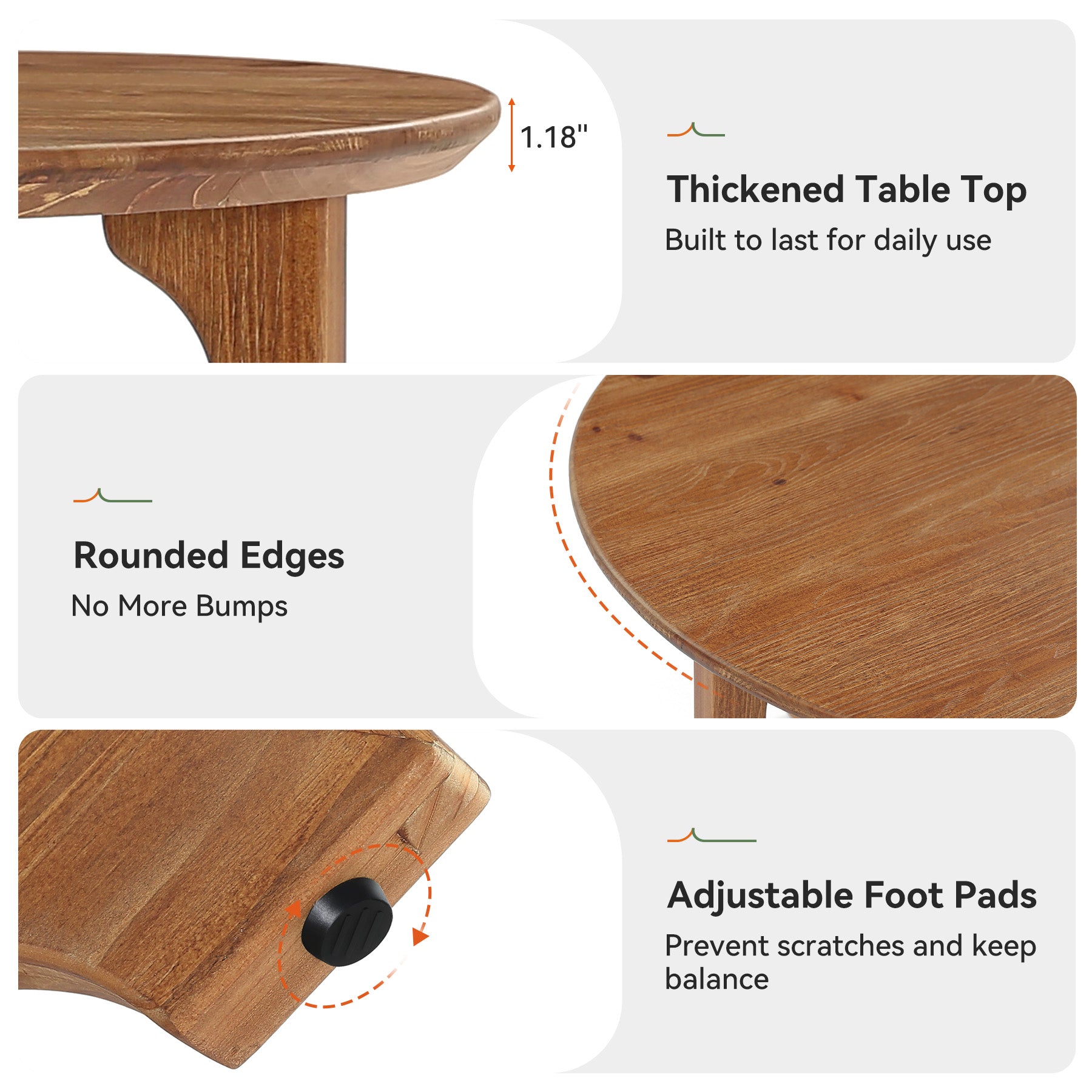 Solid Wood Coffee Table, 31.5" Round Center Table for Living Room