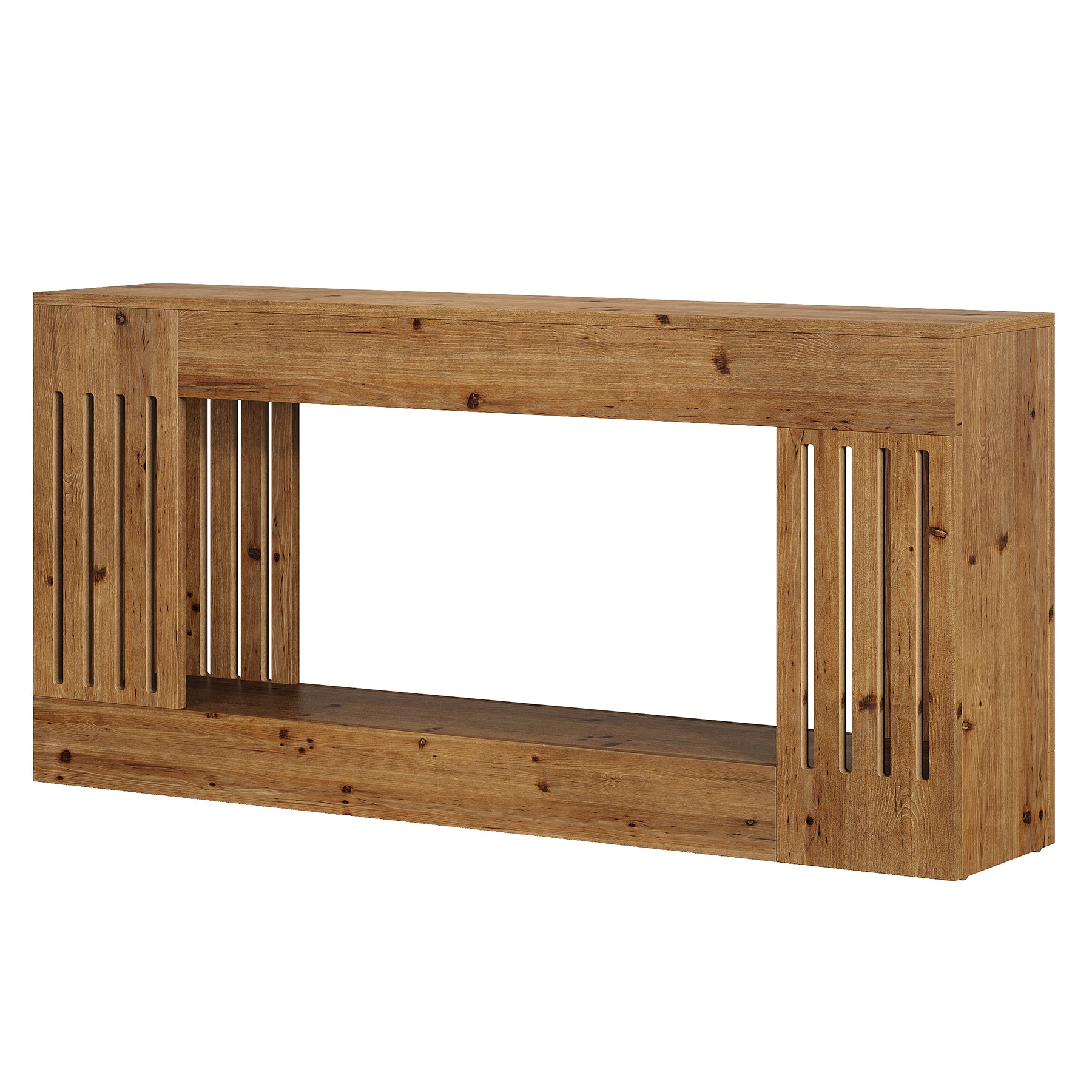 Solid Wood Console Table, 63" Sofa Table Behind Couch with Storage Shelf