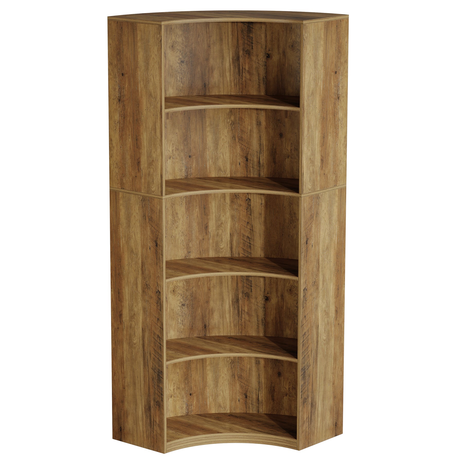 6-Tier Corner Bookshelf, 70.9" Tall Corner Bookcase with Curved Edges