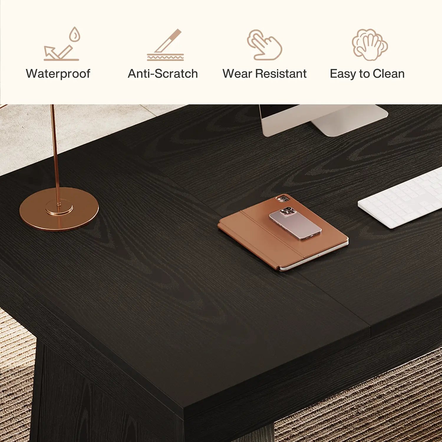 55" Executive Desk with Double Trapezoid Base, Modern Wooden Computer Desk for Home Office