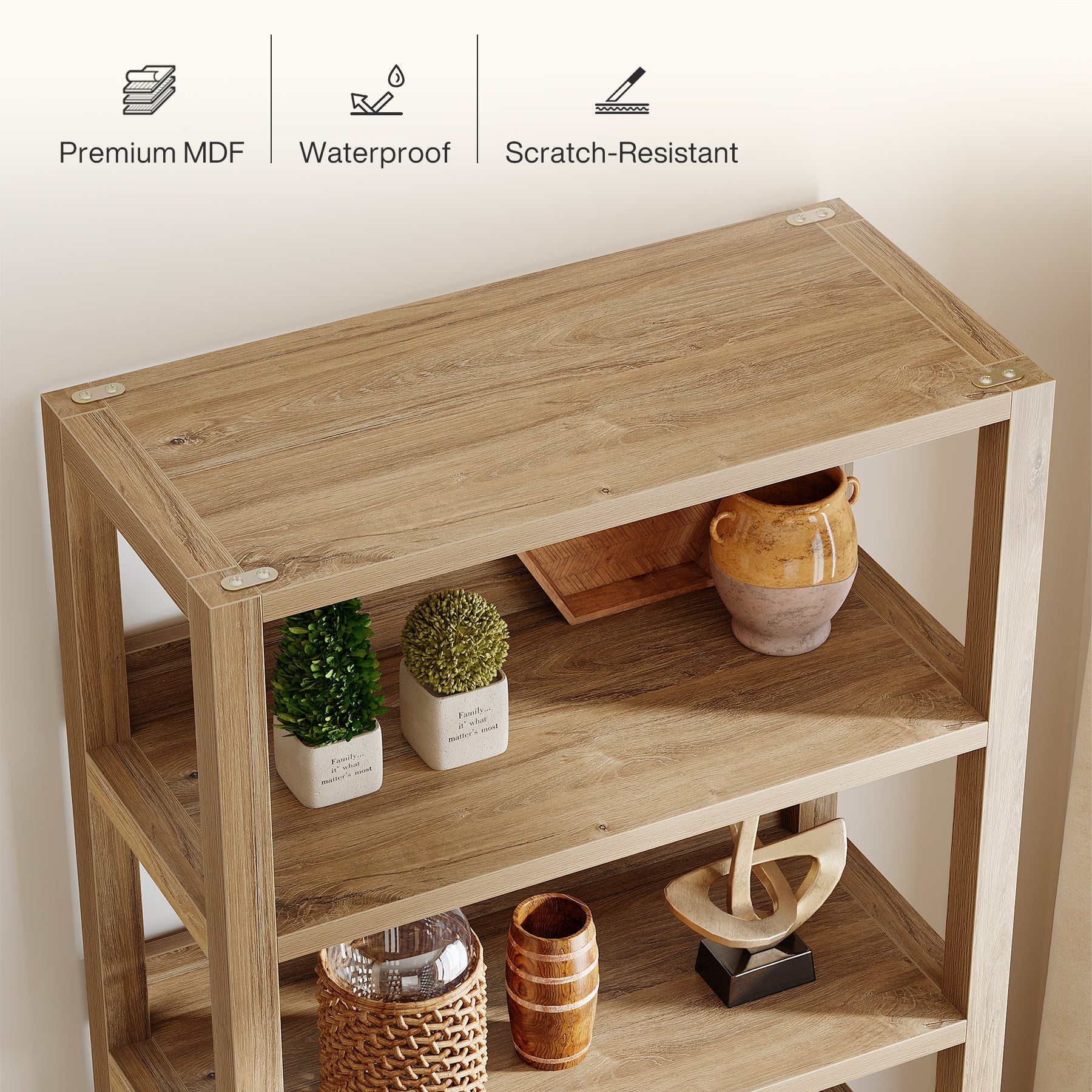 70.9" Bookcase, Wooden Bookshelf with 3-Tier Open Shelf and Door Cabinet