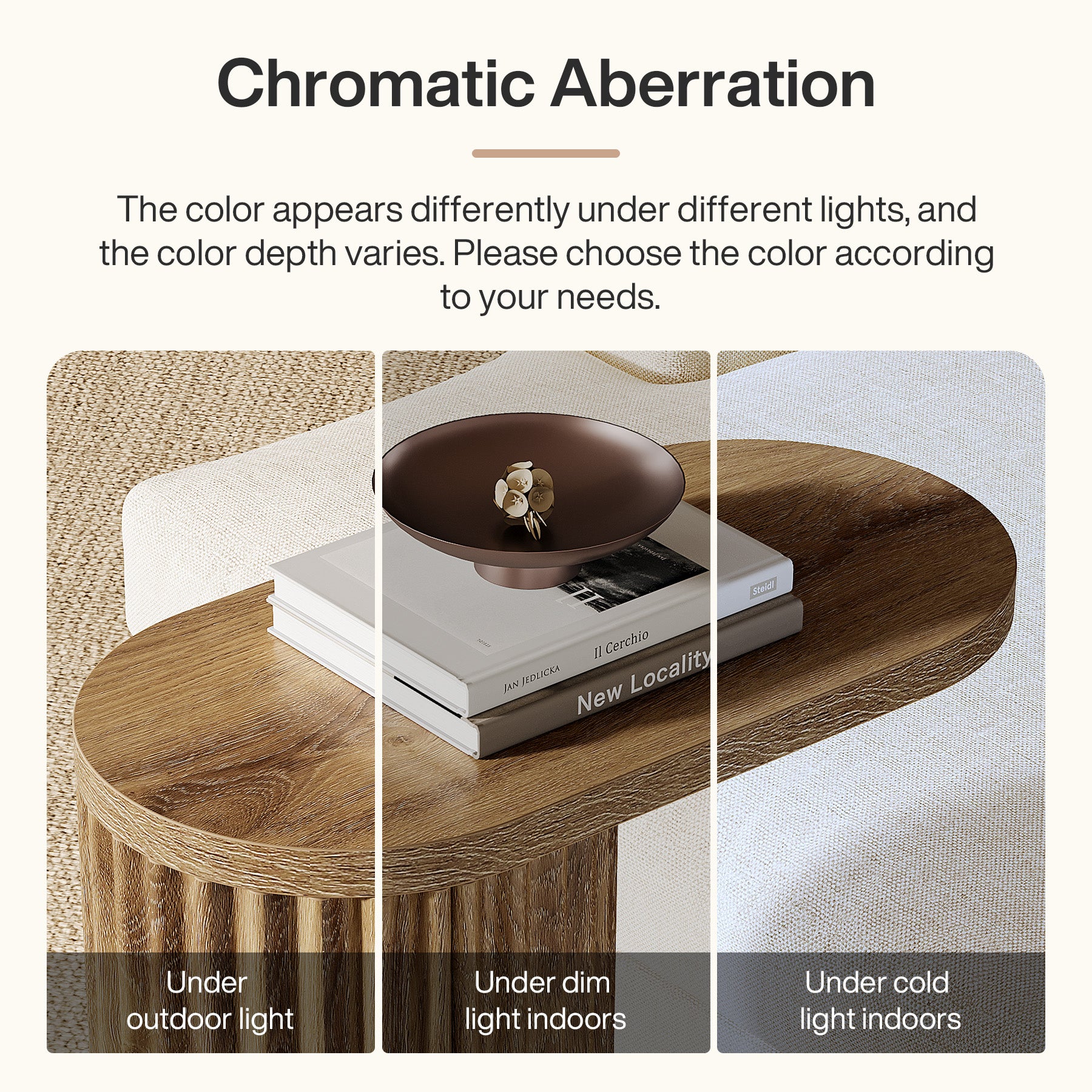 23.62" Fluted C-Shaped End Table with Oval Top, Narrow Side Table for Couch