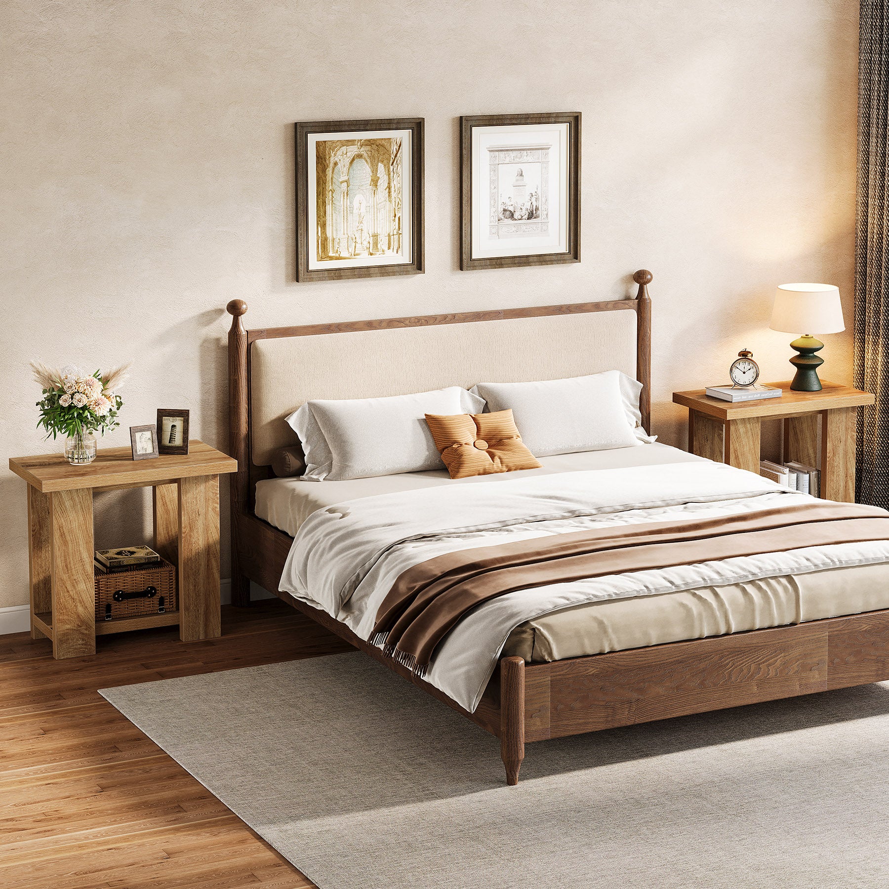 2-Tier End Table, Farmhouse Side Table with Storage Shelves for Small Space