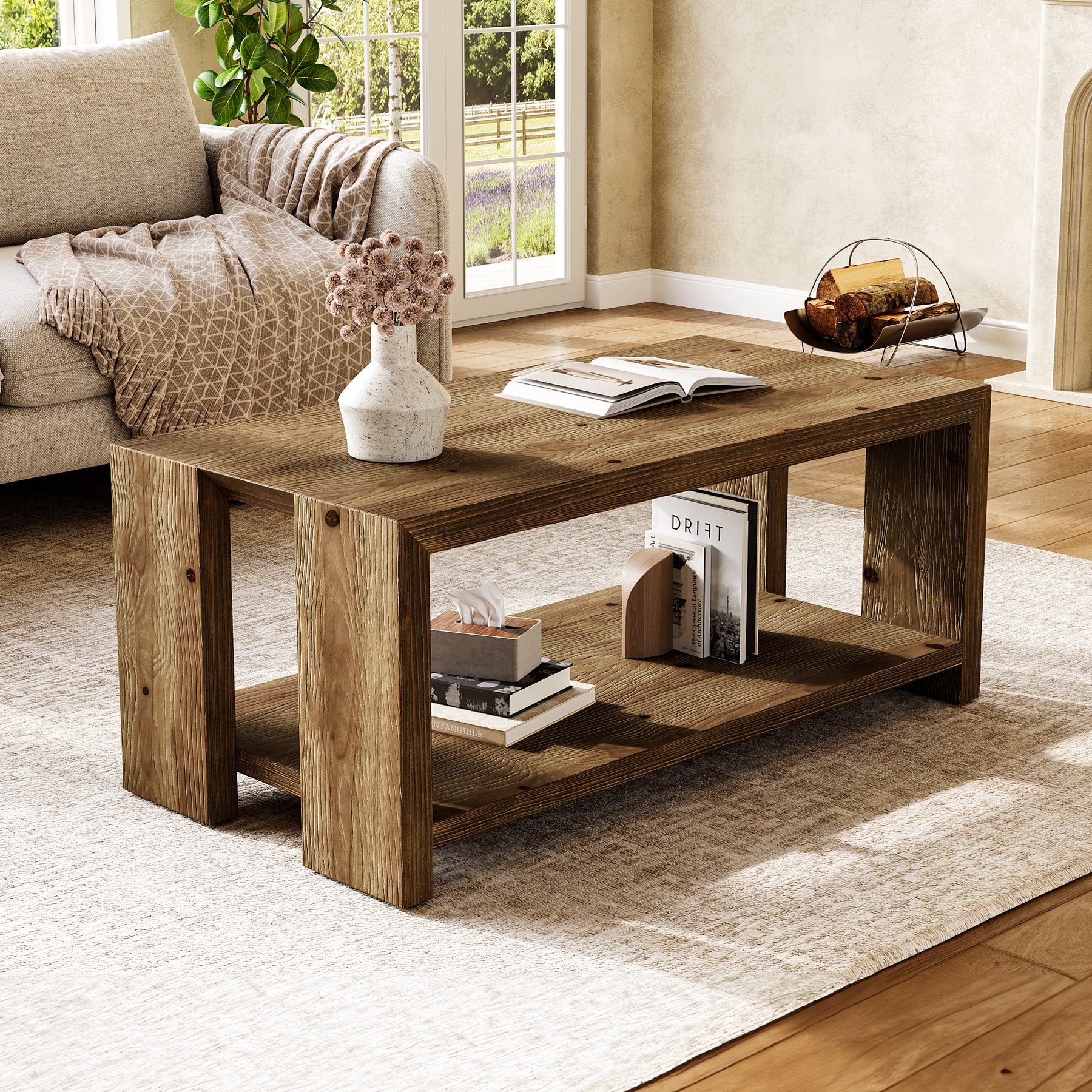 Solid Wood Coffee Table, Accent Center Tea Table with