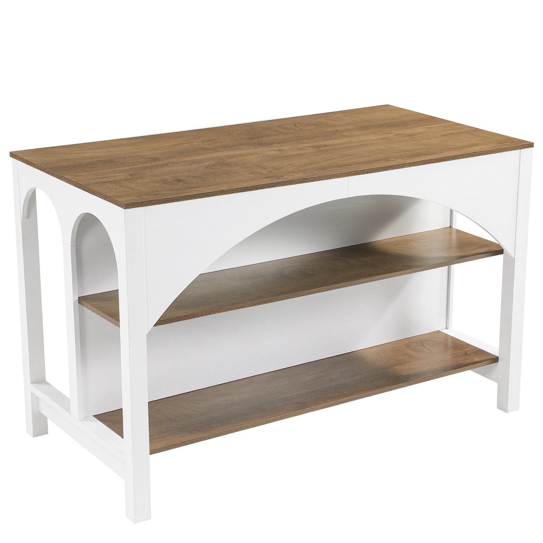 55" Kitchen Island with 2-Tier Shelves, Modern Stationary Island for Kitchen