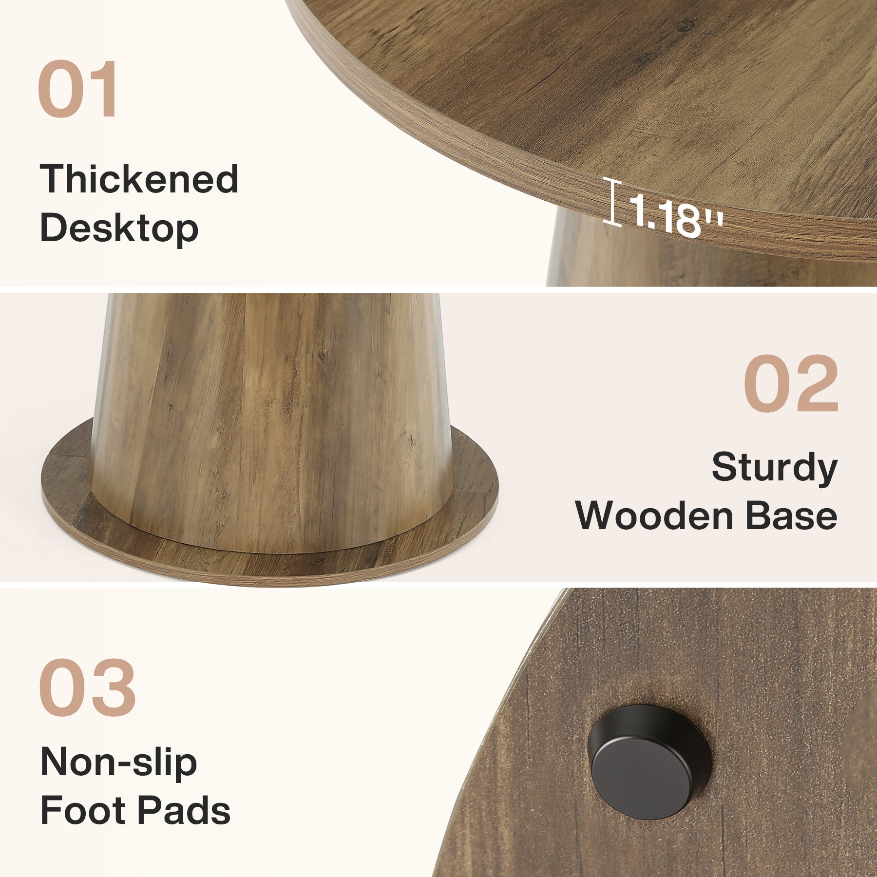 31.5" Small Round Dining Table, Kitchen Table with Sturdy Base for 2-4 People
