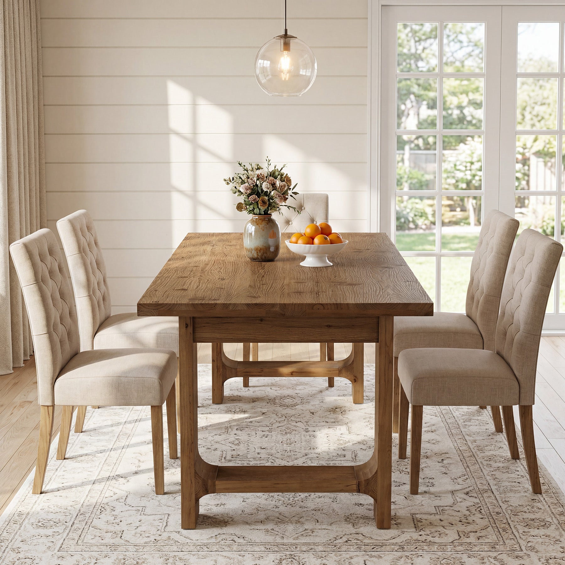 Tribesigns 63-Inch Solid Wood Dining Table with U-Shaped Legs, Farmhouse Kitchen Table for 6 People