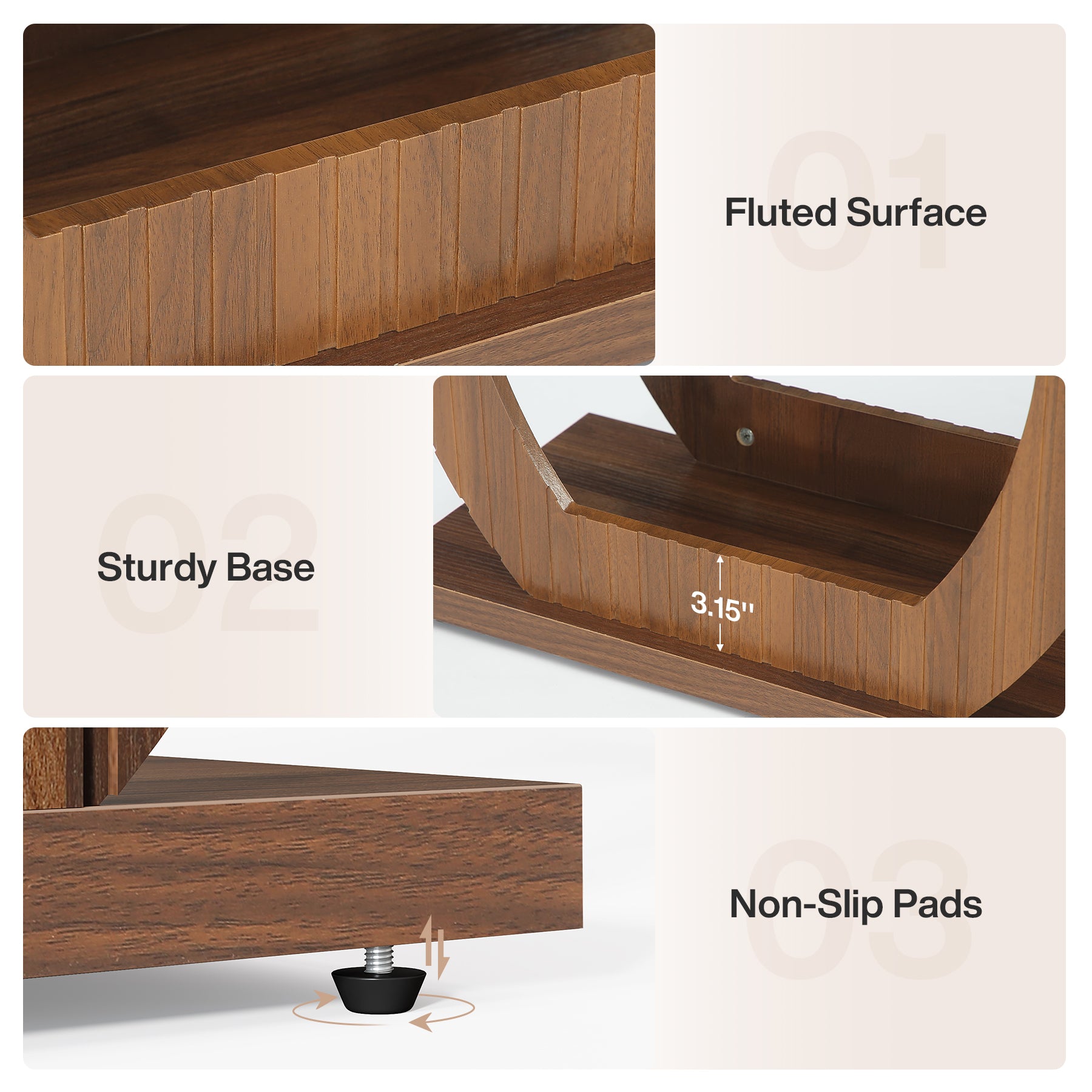 3 - Tier End Table, 26" Rectangle Side Table with 3 Storage Shelves Tribesigns