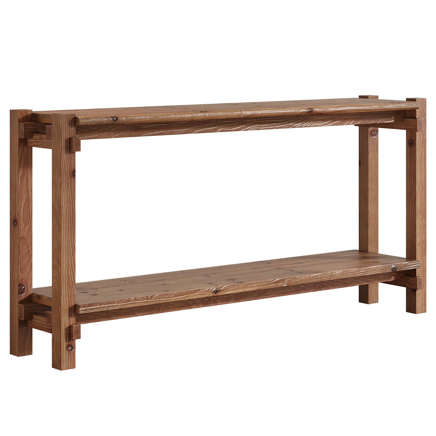 63" Solid Wood Console Table, 2-Tier Farmhouse Entryway Table with Storage