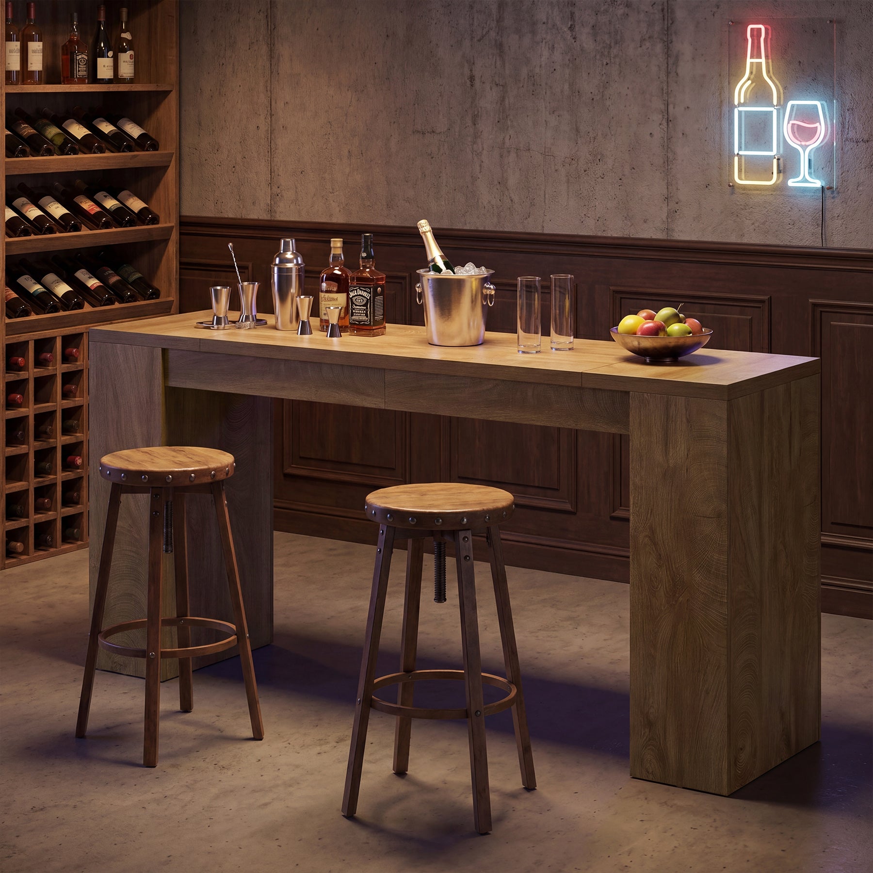 71" Long Bar Table, Wooden Farmhouse Counter Height Home Bar Table