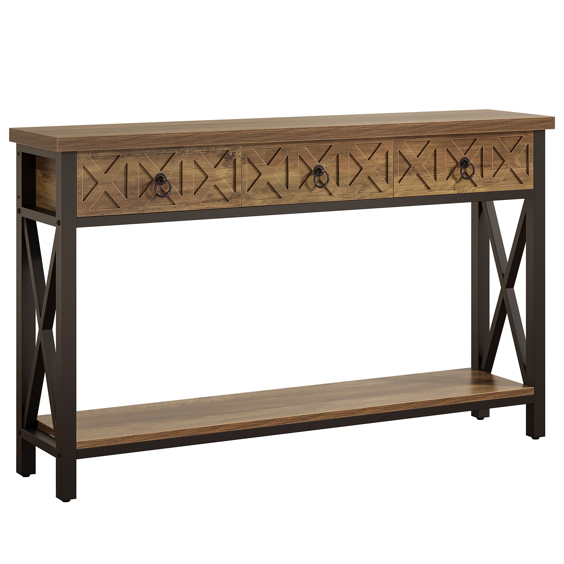 Console Table with 3 Drawers, 55" Entryway Table with 2-Tier Shelf