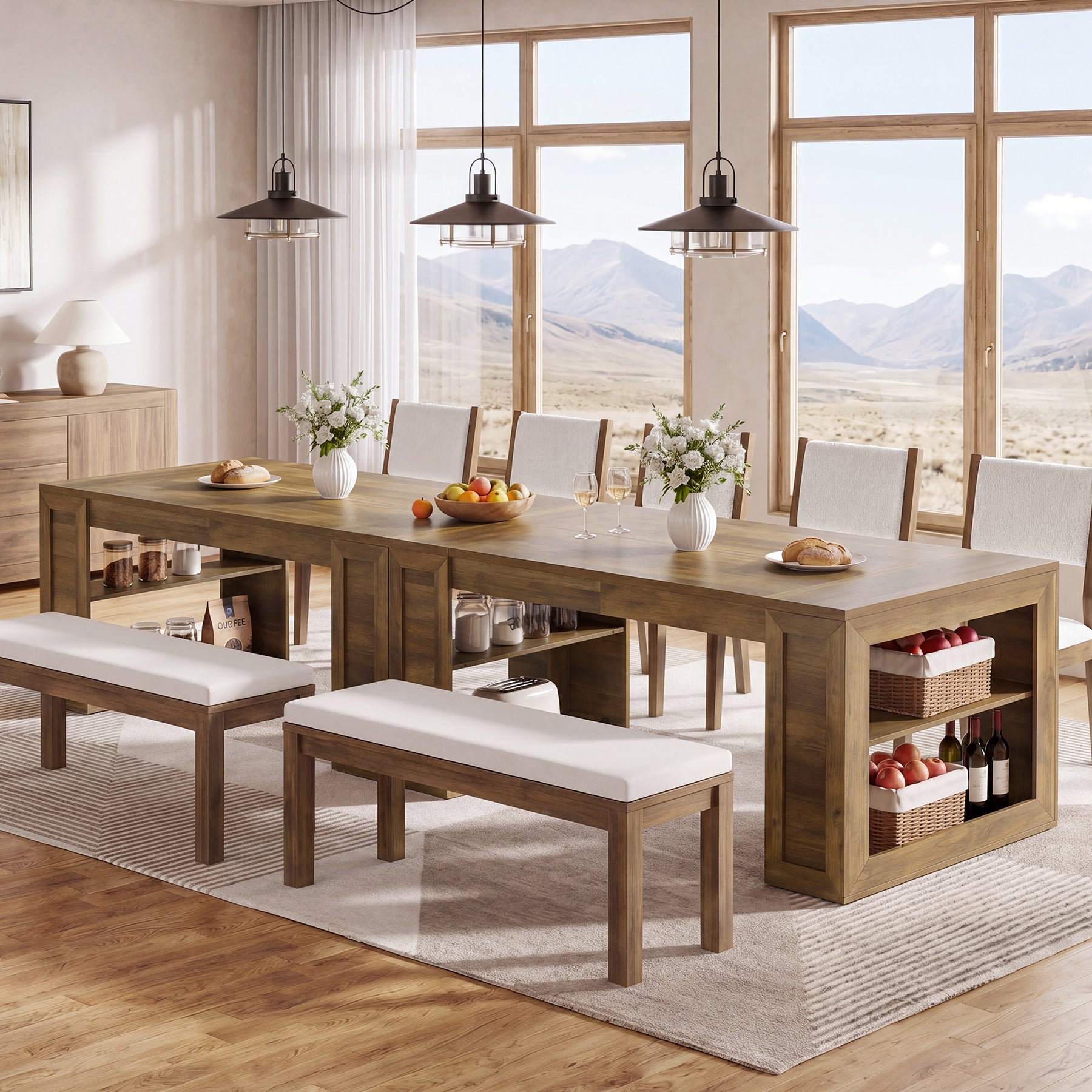 Tribesigns 70.8-Inch Dining Table, 6-Person Kitchen Table with Shelves
