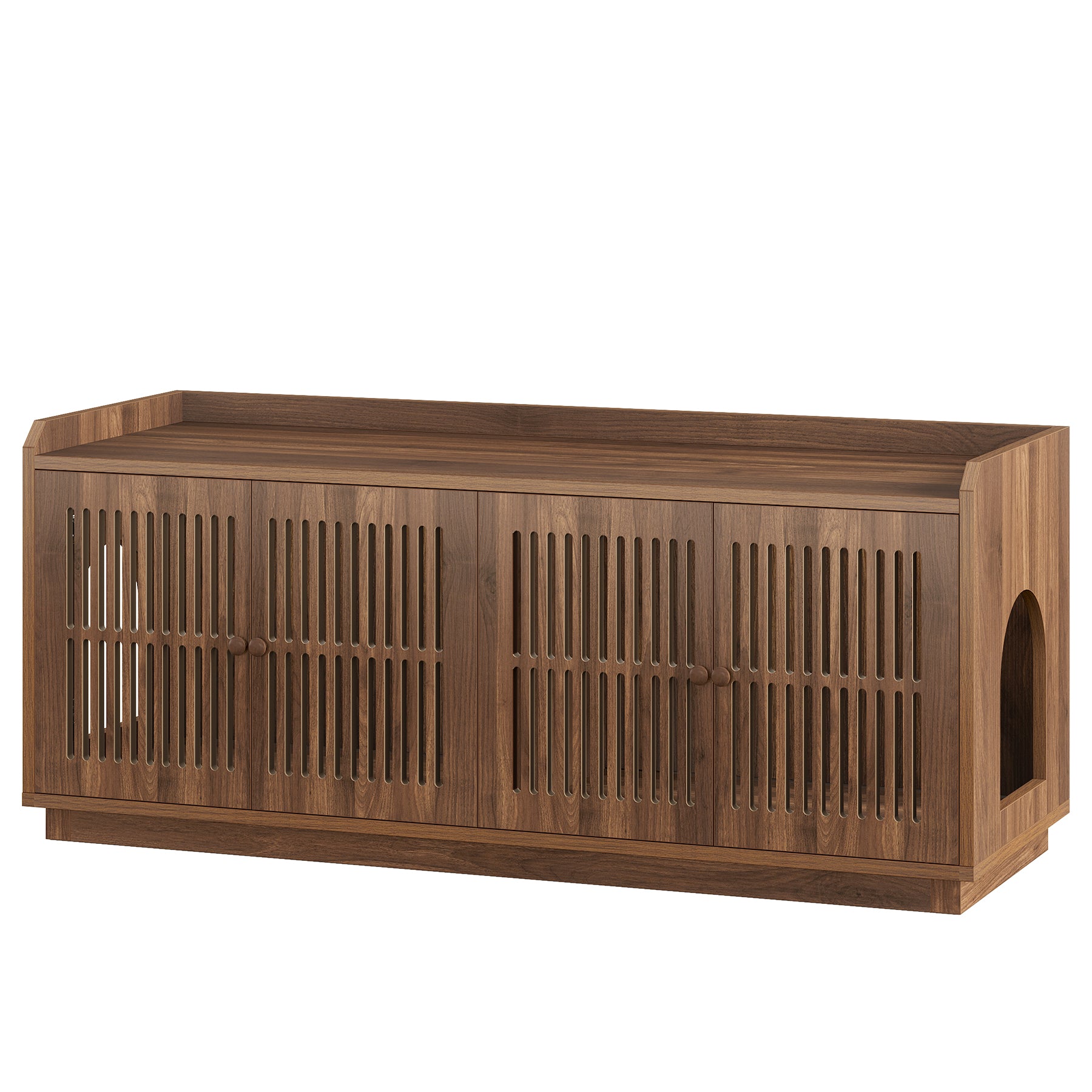 55" Litter Box Furniture, Cat Litter Box Enclosure with 2 Cabinets and Side Entrance