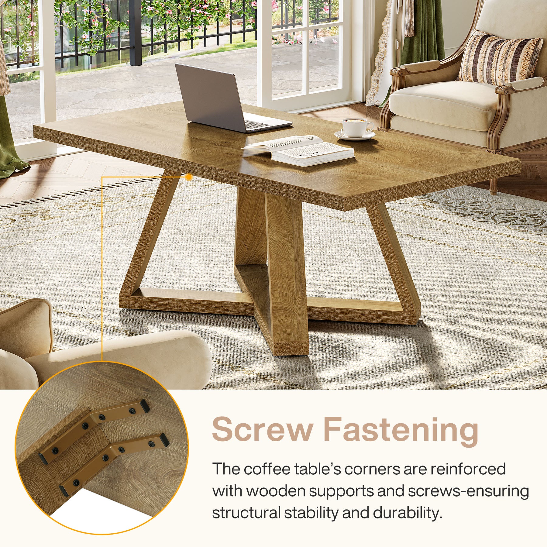 Rectangle Coffee Table, 47" Cocktail Tea Table for Living Room