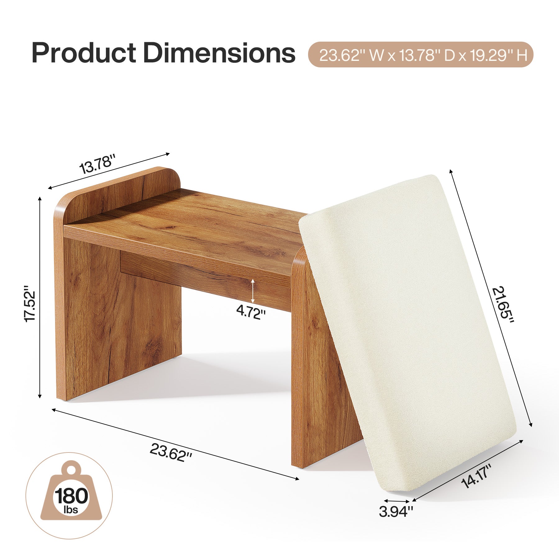 Vanity Stool, Modern Upholstered Ottoman Bench with Removable Cushion