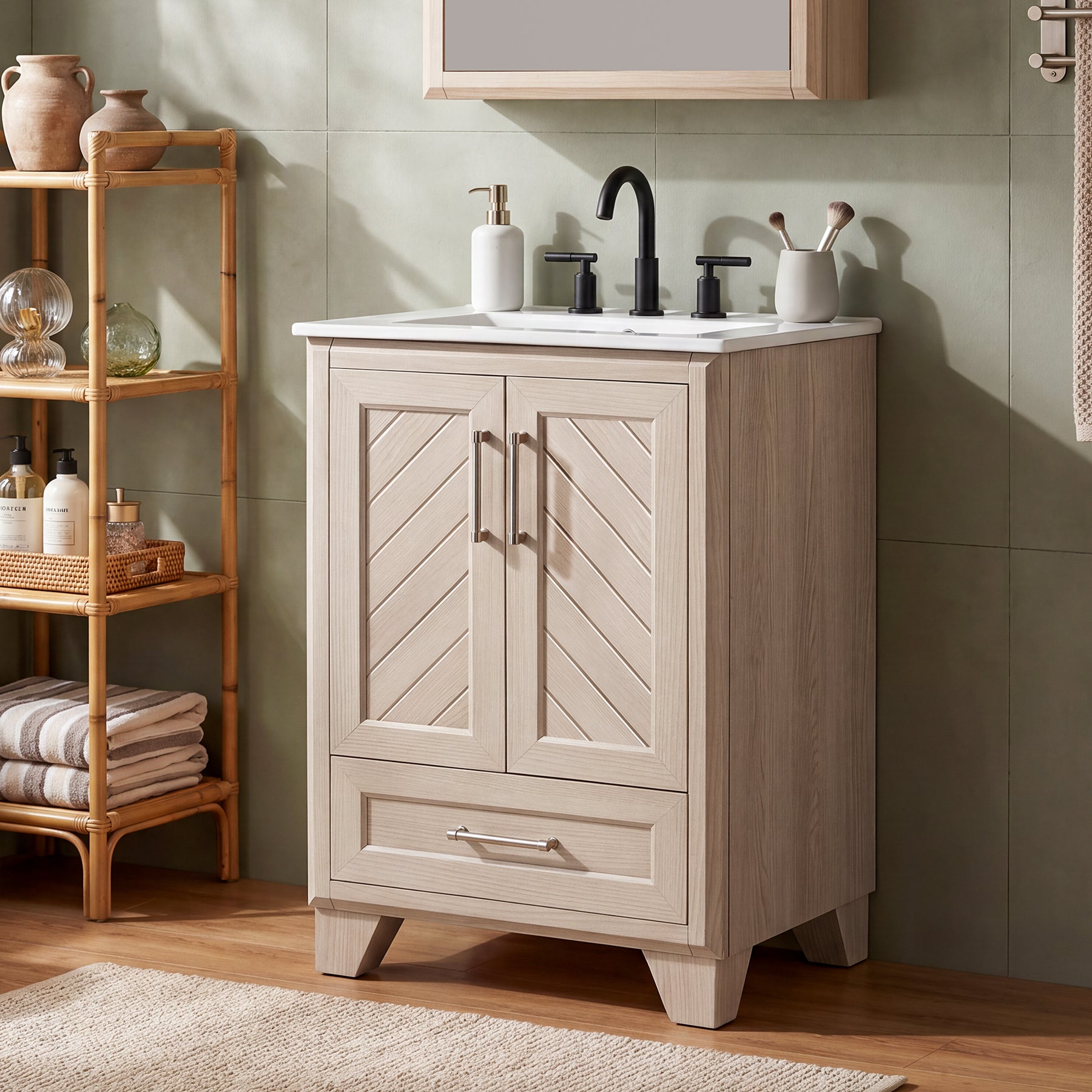 24" Bathroom Vanity, Modern Bathroom Cabinet with Sink & Carved Doors