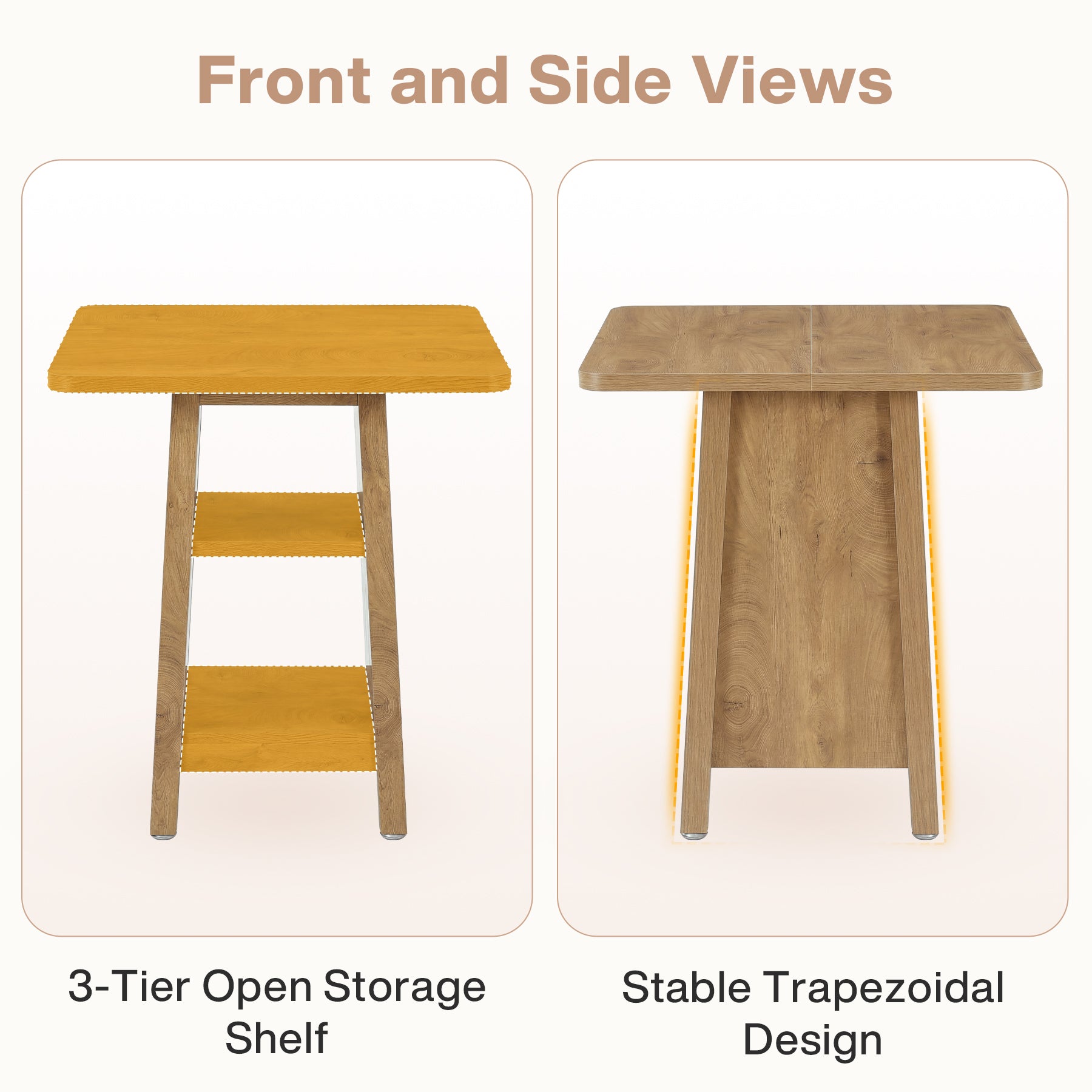 Square Bar Table with Storage, 35.4" H Pub Bar Table with 2 Open Shelves