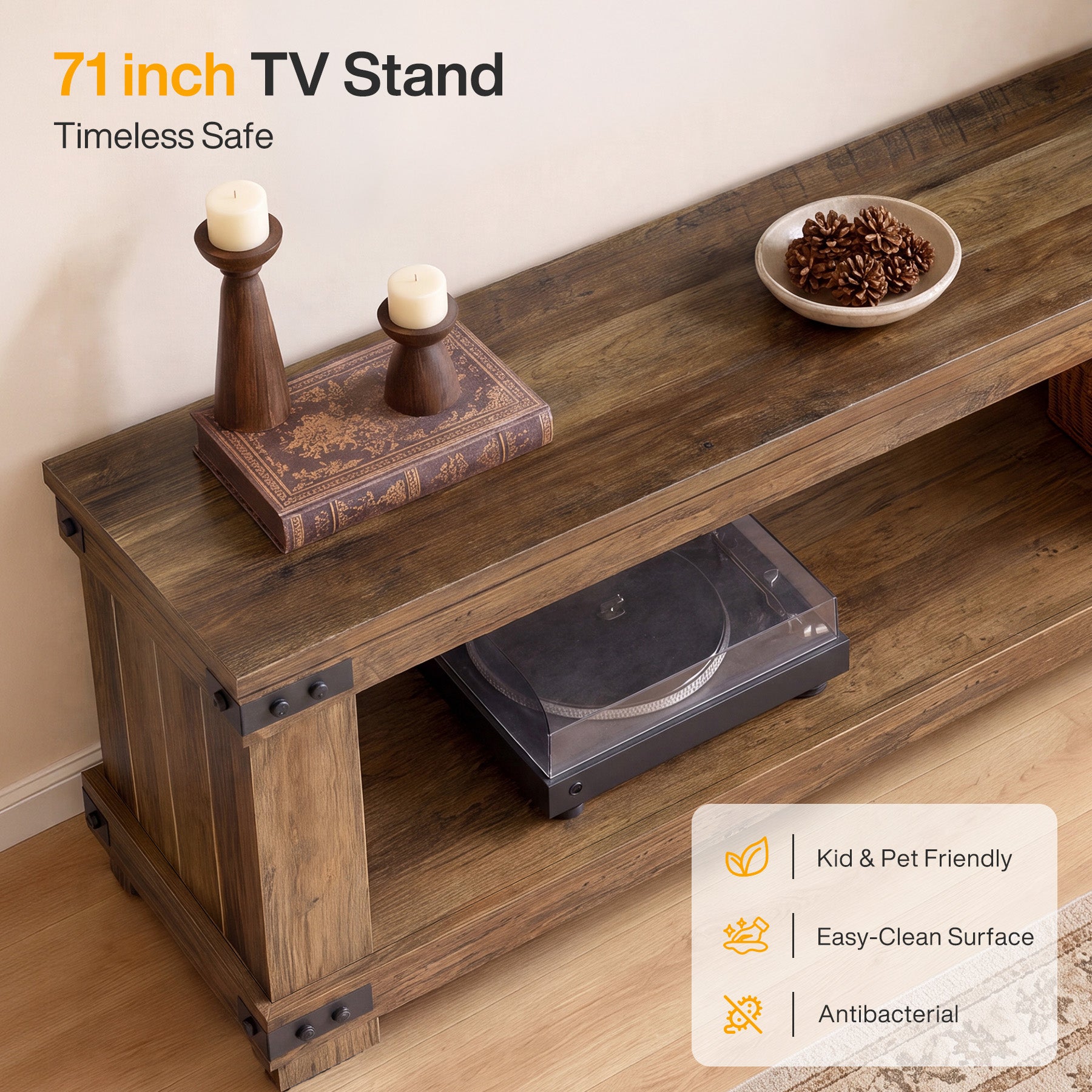 71" TV Stand for 55/65/75" TV, Entertainment Center TV Console with Storage Shelf