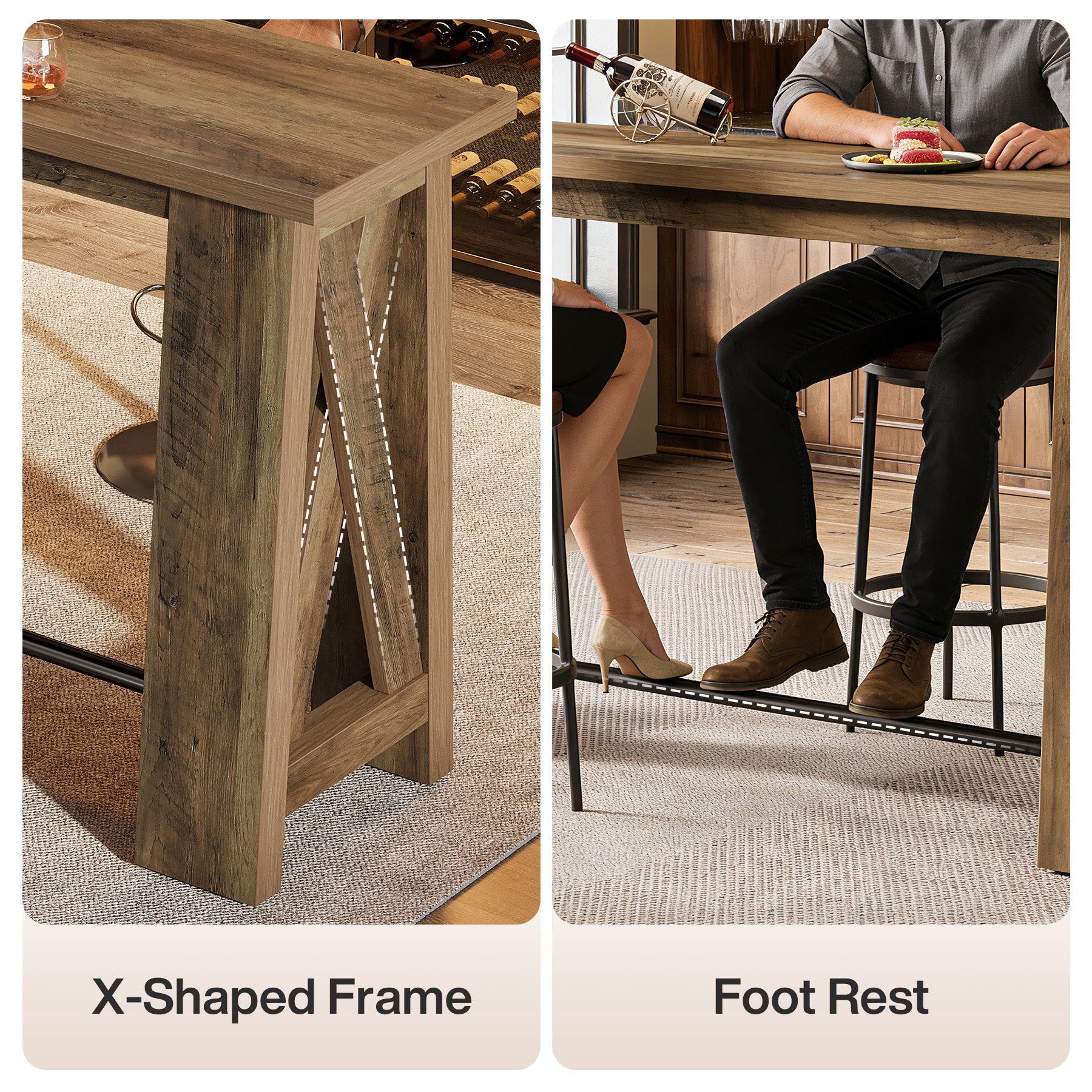 63" Bar Table, Rectangular Counter Height Pub Table with X-Frame Legs