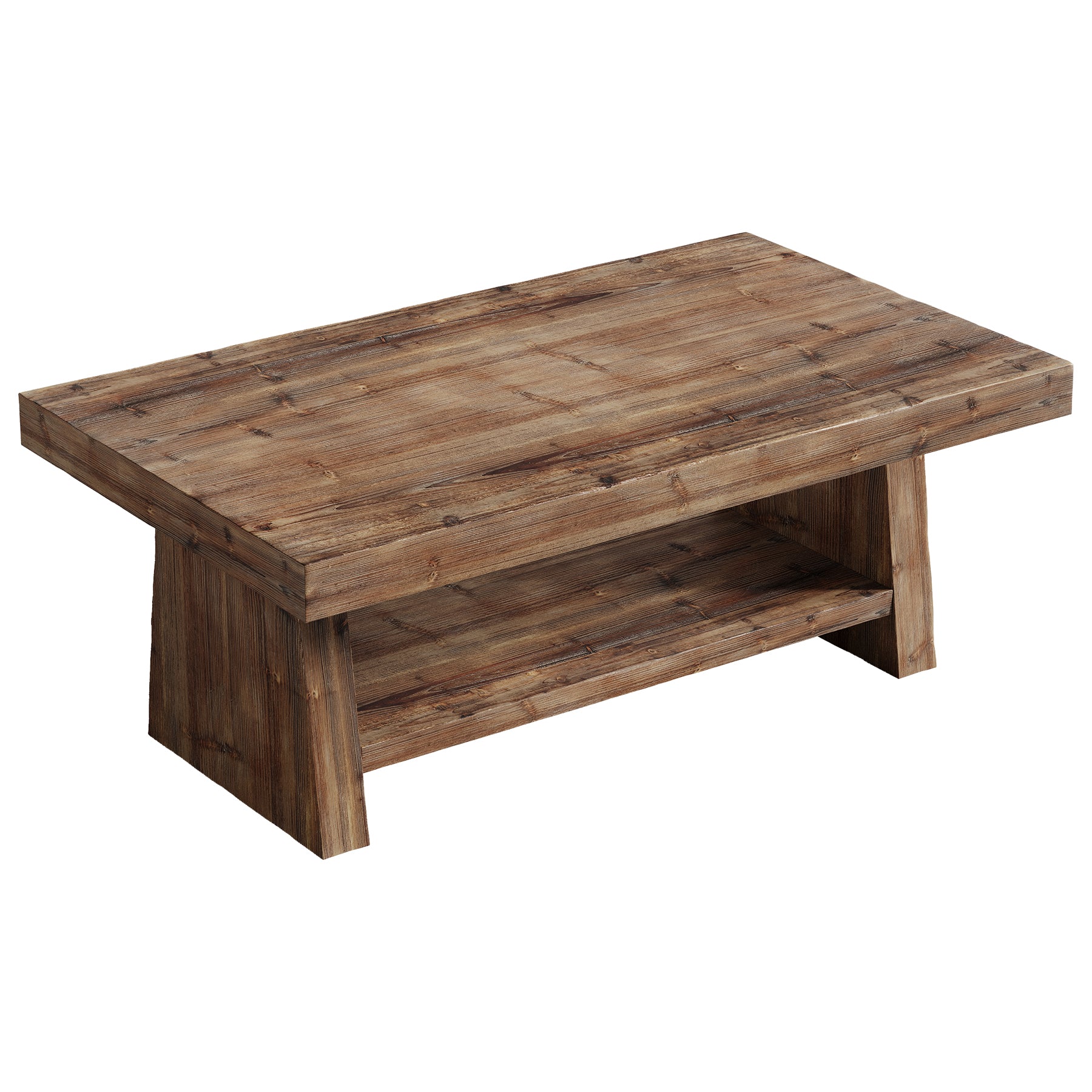 2-Tier Solid Wood Coffee Table, 47" Farmhouse Wood Center Table with Storage