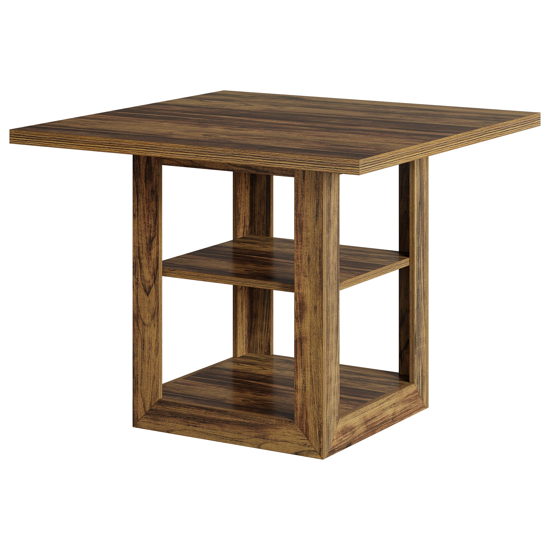 31.1" Square Dining Table for 4, Farmhouse Kitchen Table with 2-Tier Storage Shelf