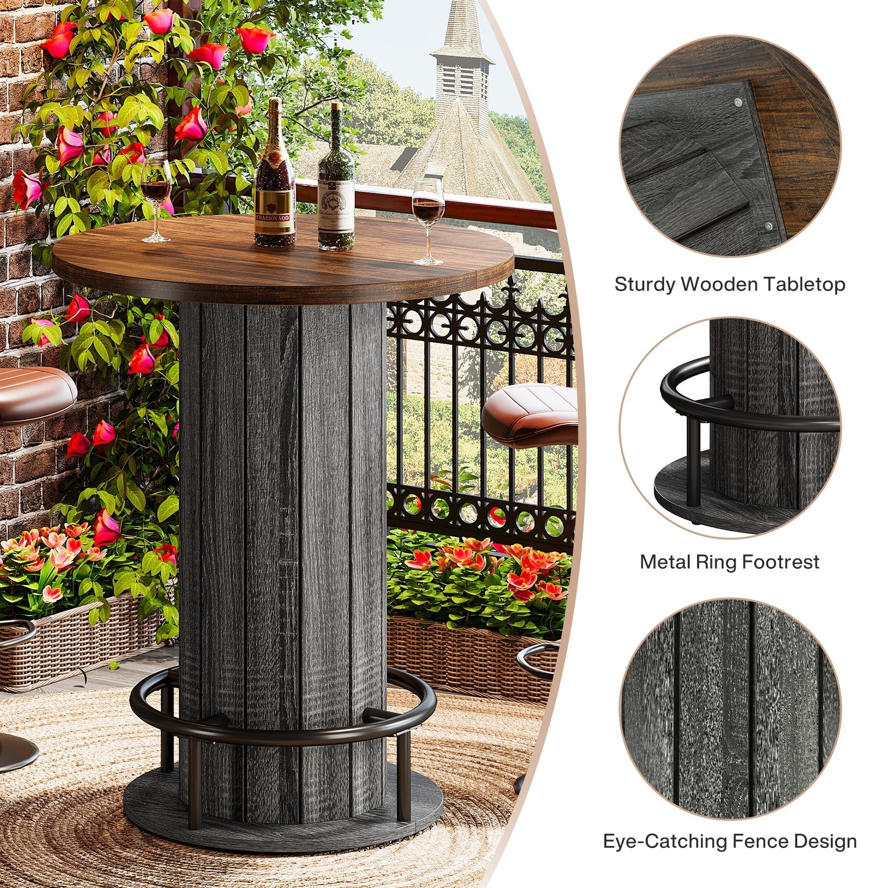 31" Bar Table, Round Bistro Pub Table with Footrest for Dining Coffee Cocktail(Only Table)