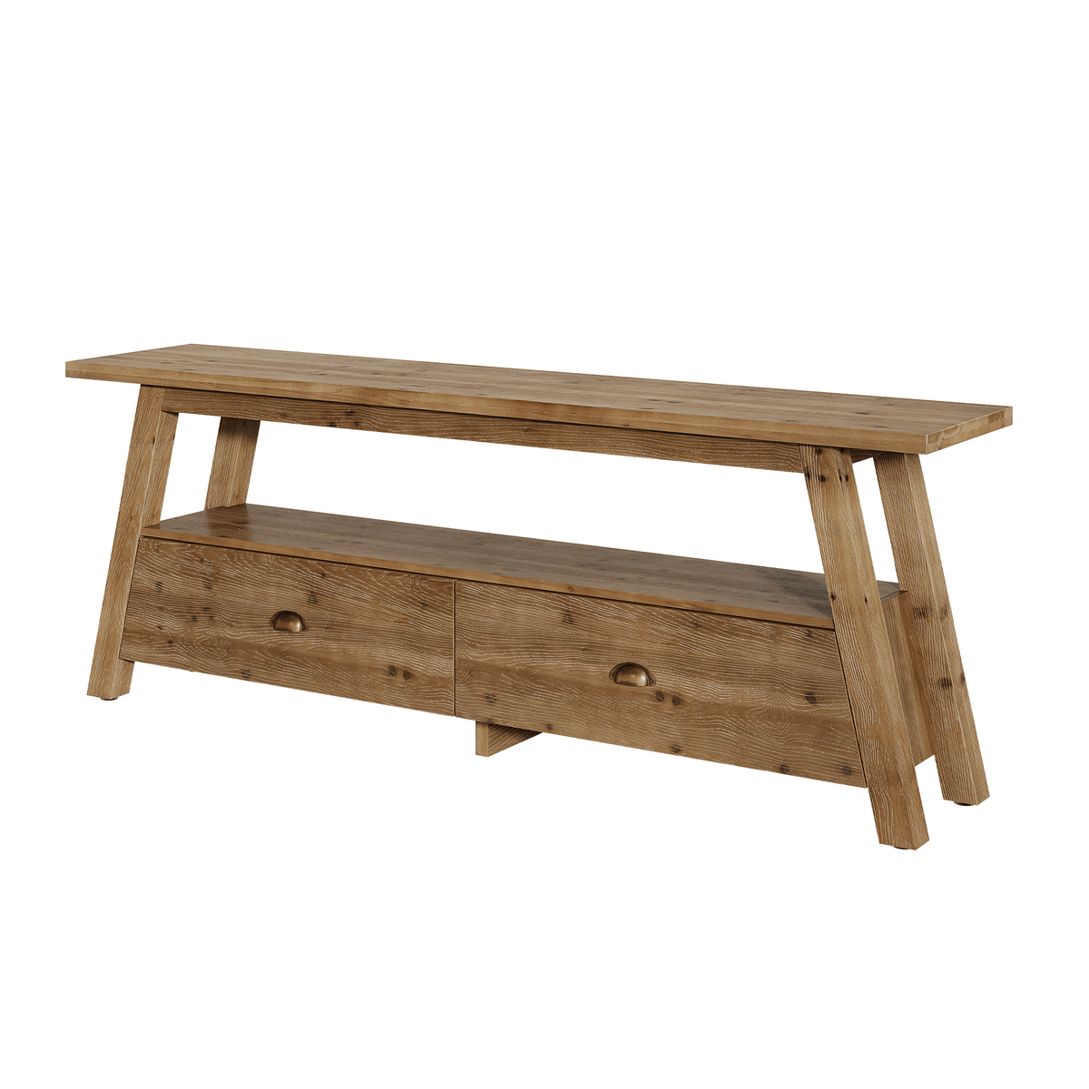 63" Console Table with Drawers, Farmhouse Solid Wood, 2-Tier A-Frame Entryway Table