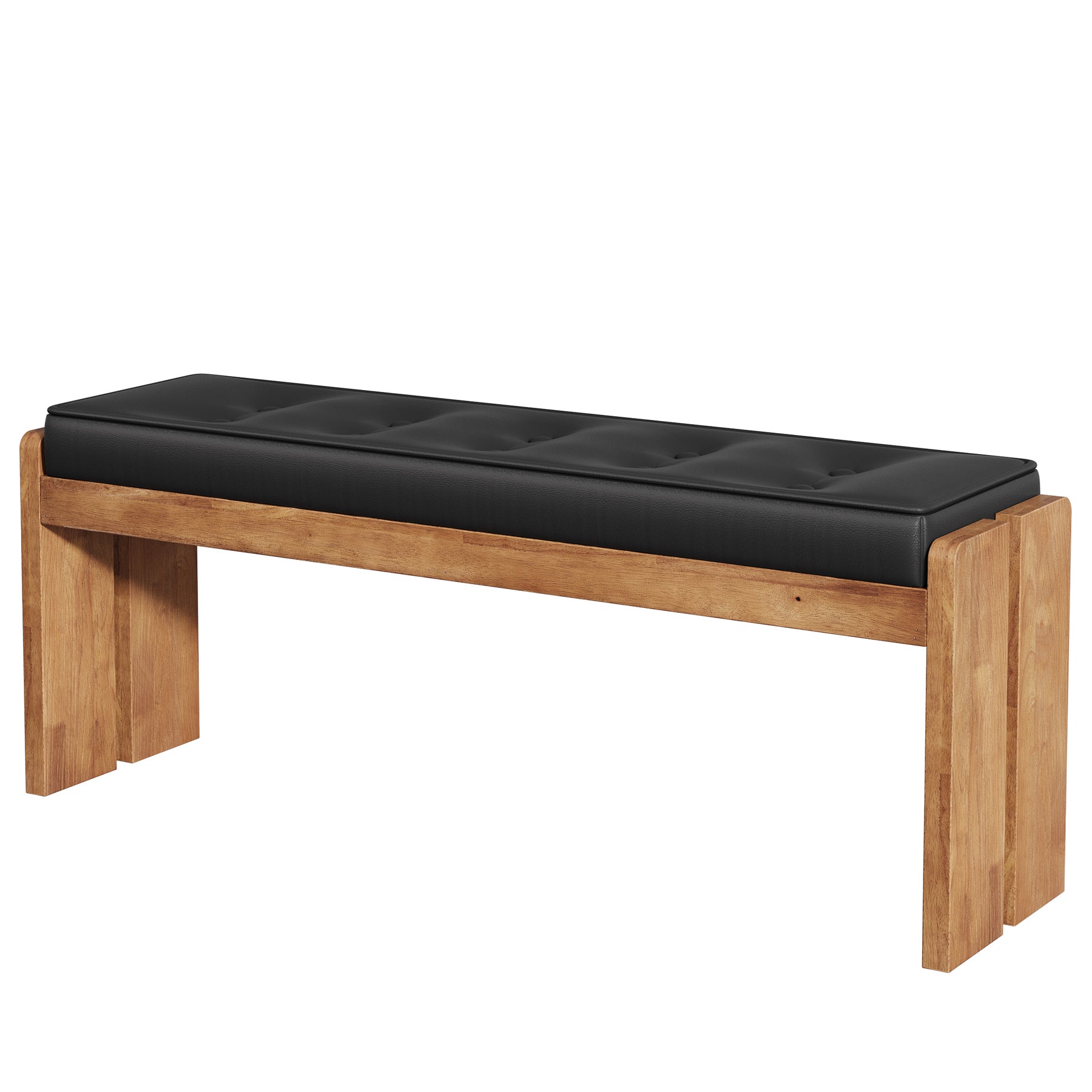 47" Wood Dining Bench, Modern Kitchen Table Bench with Button-Tufted Leather Pad