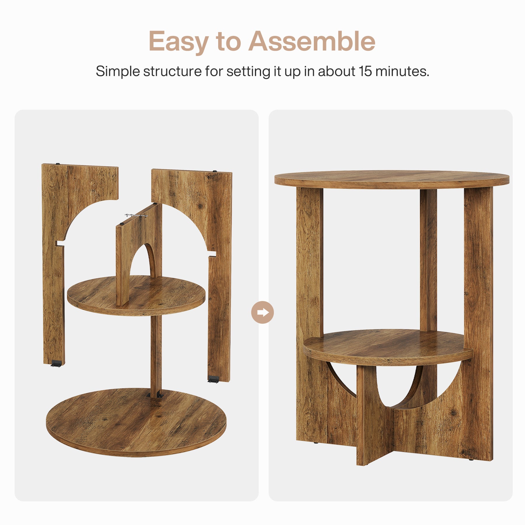 Round End Table, 2-Tier Side Table Nightstand with Storage