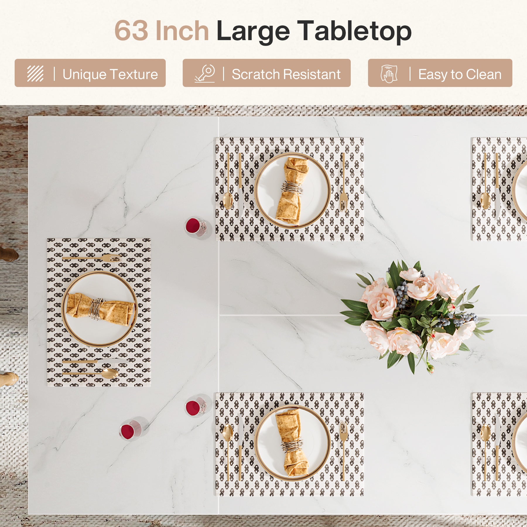 63" Dinning Table for 4-6, Rectangular Kitchen Table with Storage Cabinet