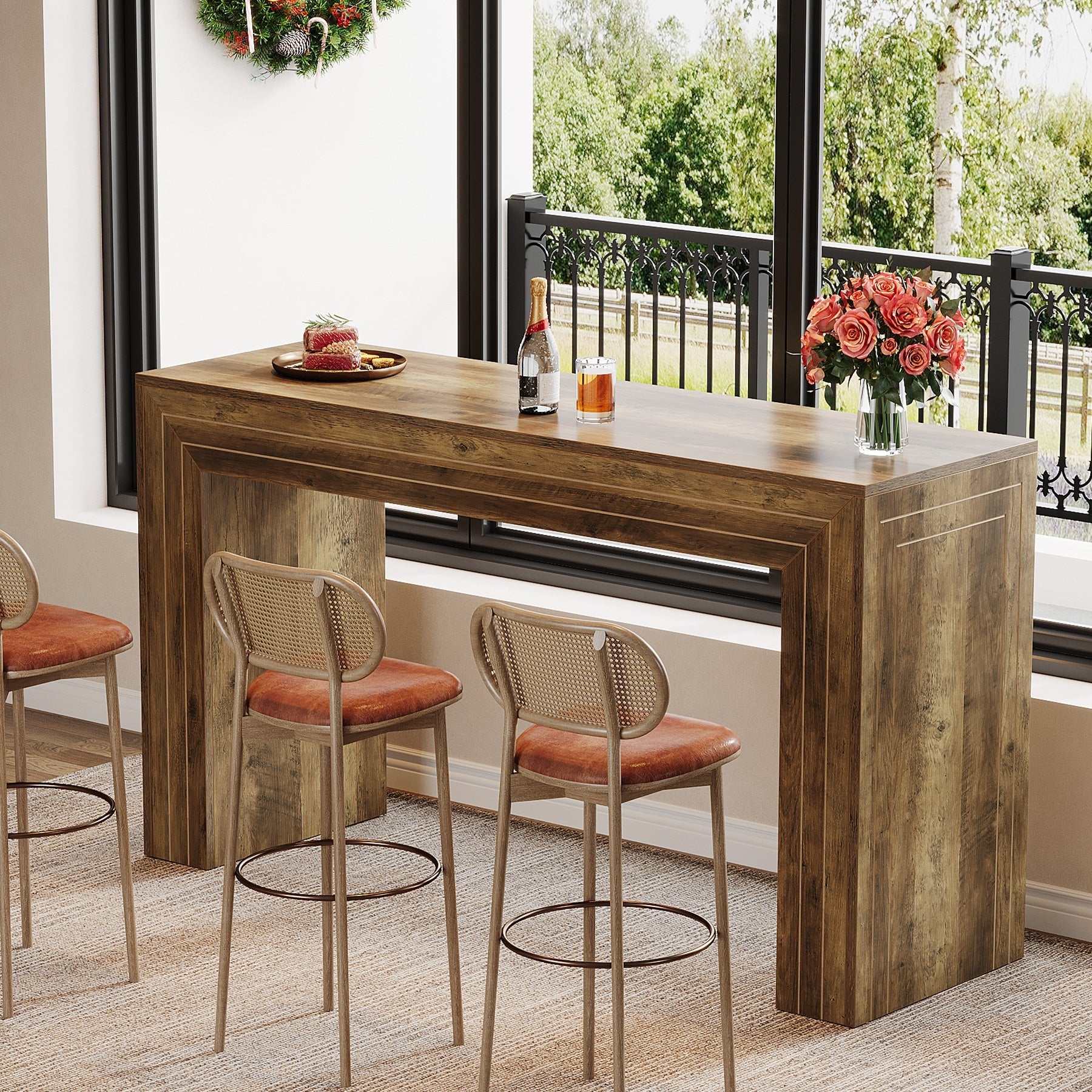 63" Bar Table, Home Counter Height Pub Table with Sturdy Rectangular Base