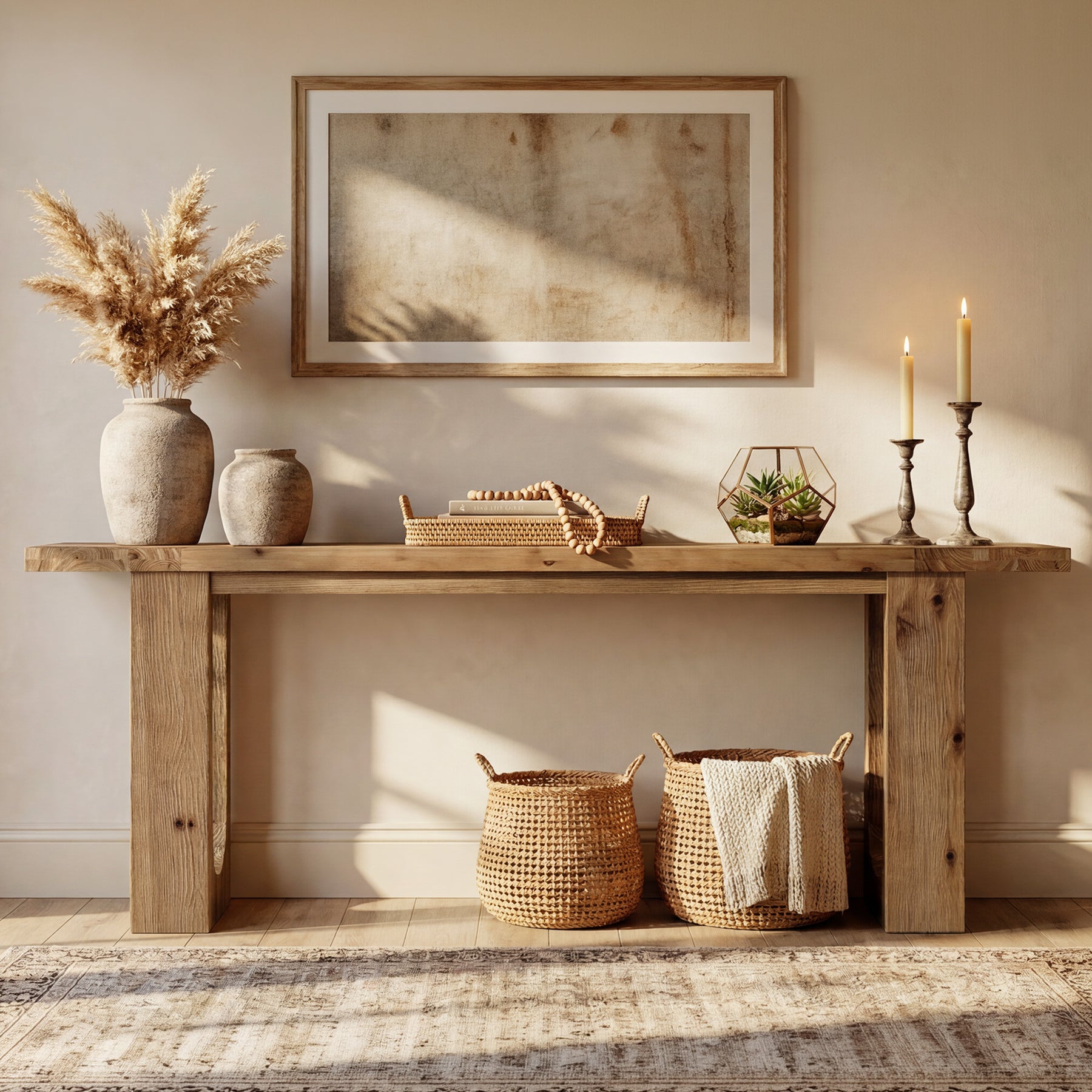 78.74" Solid Wood Console Table, Long Entryway Table with Hollow U-shaped Base