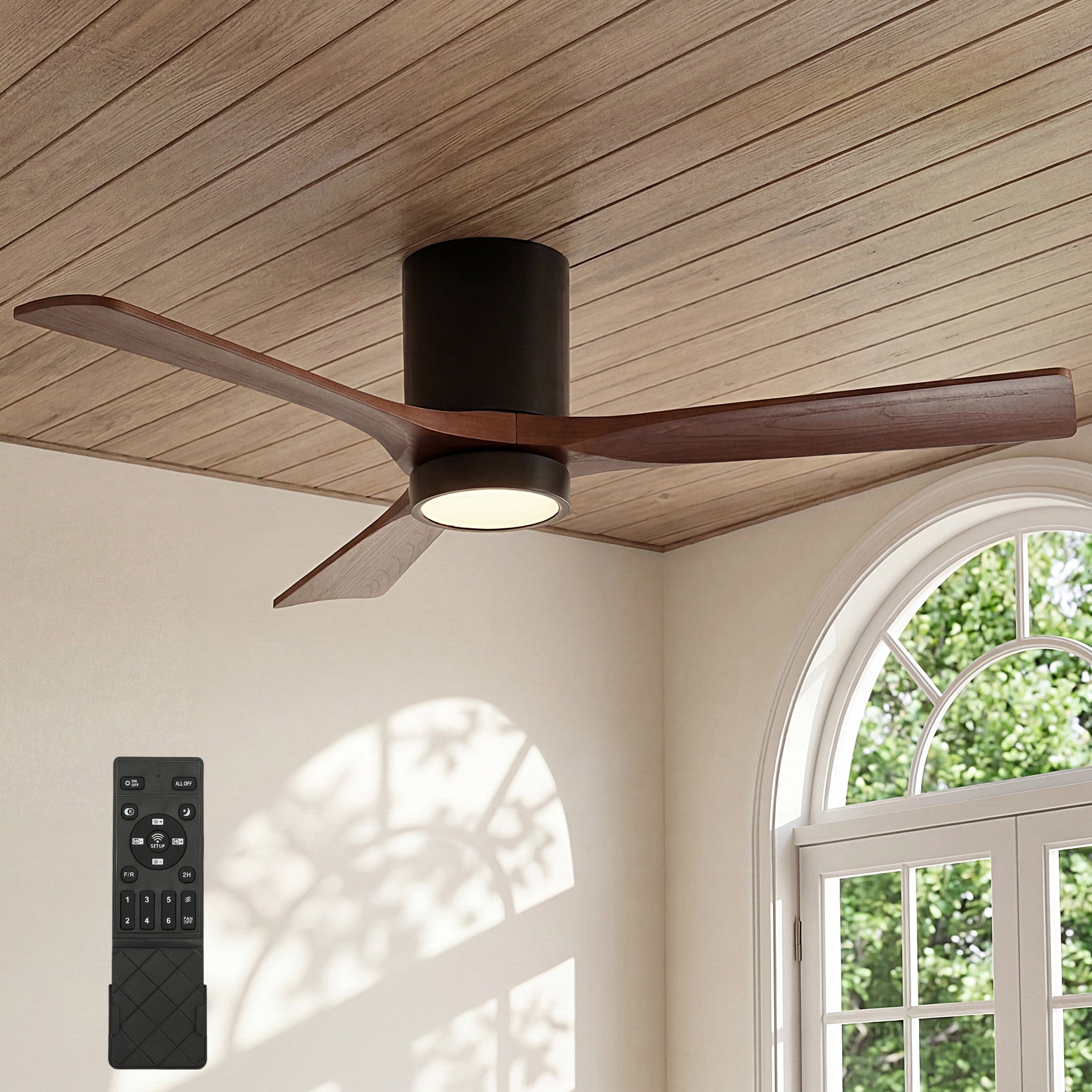 52" Ceiling Fans with Lights & Remote Control, 3 Solid Wood Blades