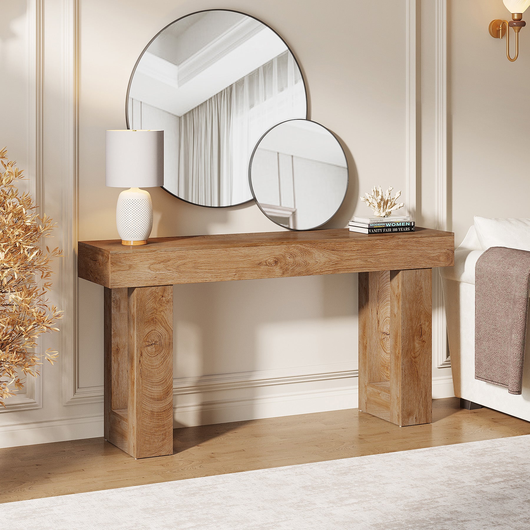 63" Wood Sofa Table, Chunky Console Table for Entryway