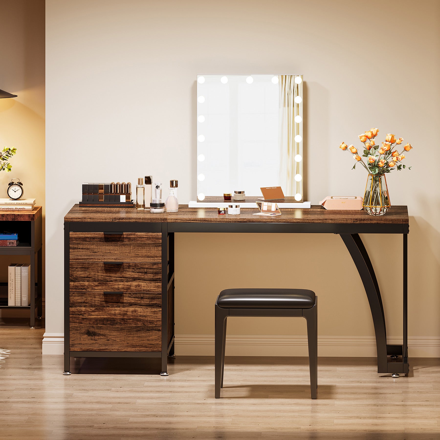 3-Drawer Makeup Vanity Desk, 59" Dressing Table with Reversible Drawers (Only Desk)