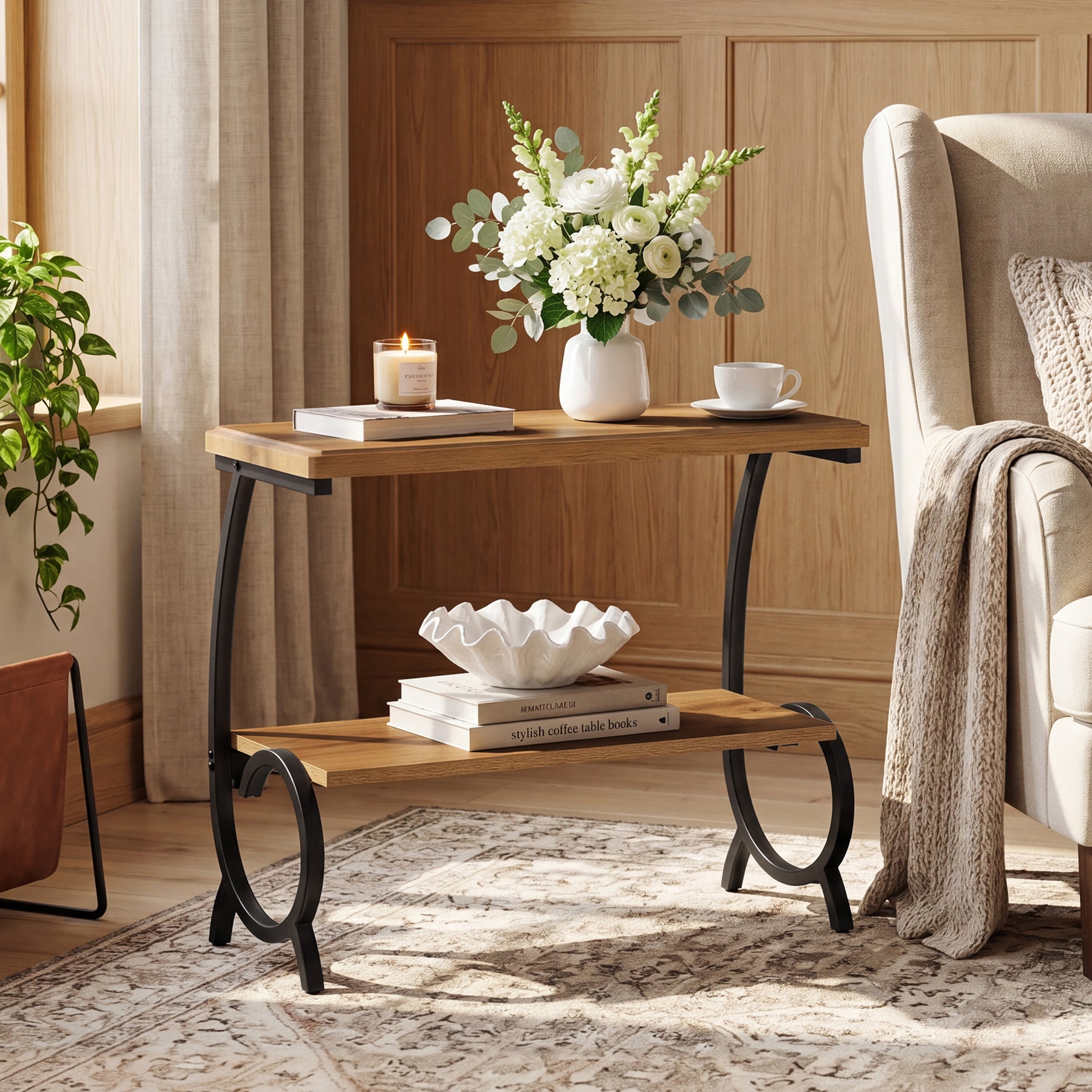 Tribesigns 2-Tier End Table, J-Shaped Side Table for Living Room
