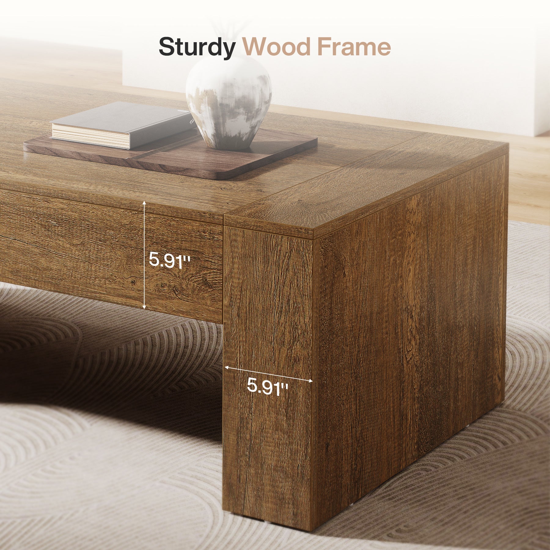 51" Coffee Table, Wood Center Table Simple Cocktail Tea Table