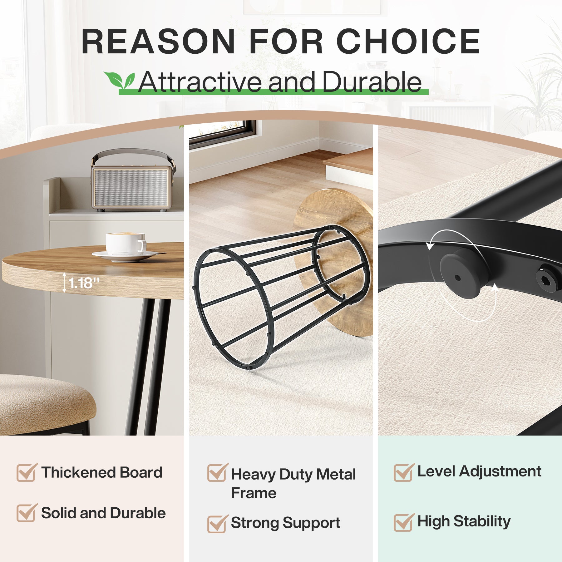 31.5" Round Dining Table For 2-4, Small Kitchen Dinner Table With Metal Base