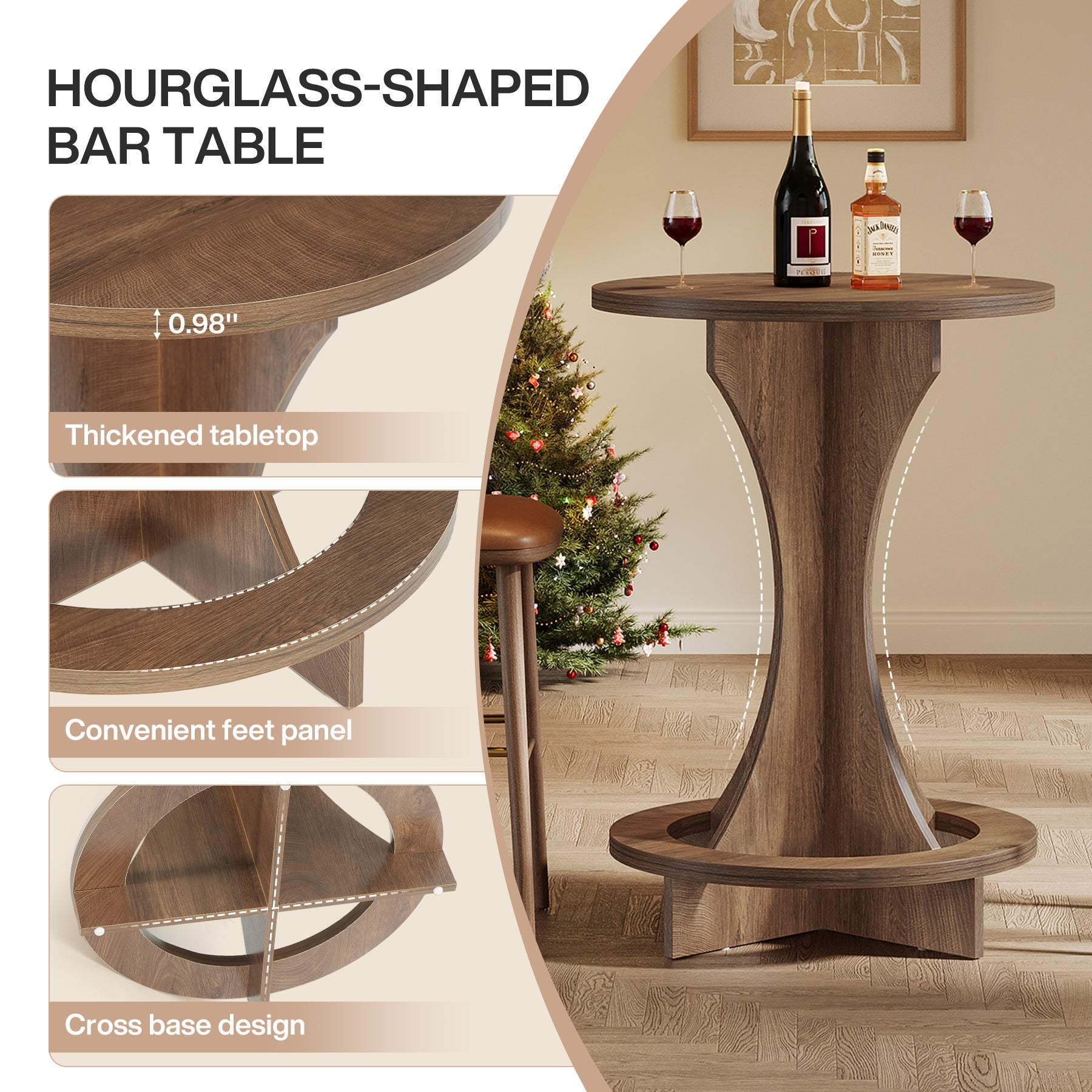 Round Bar Table, 35.4" Tall Bistro Pub Table with Curved Base